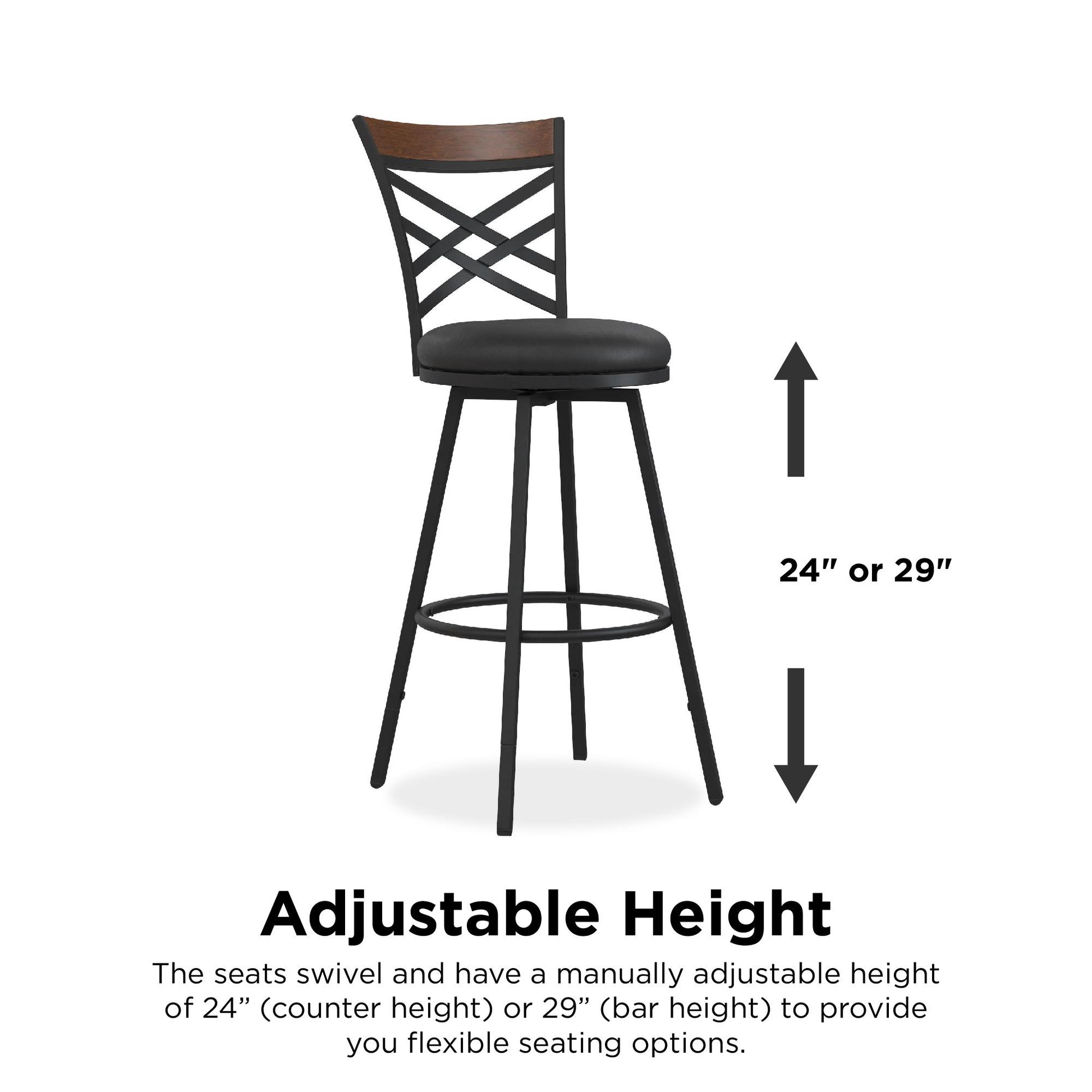 Lesley Upholstered Seat Swivel Barstool - Black