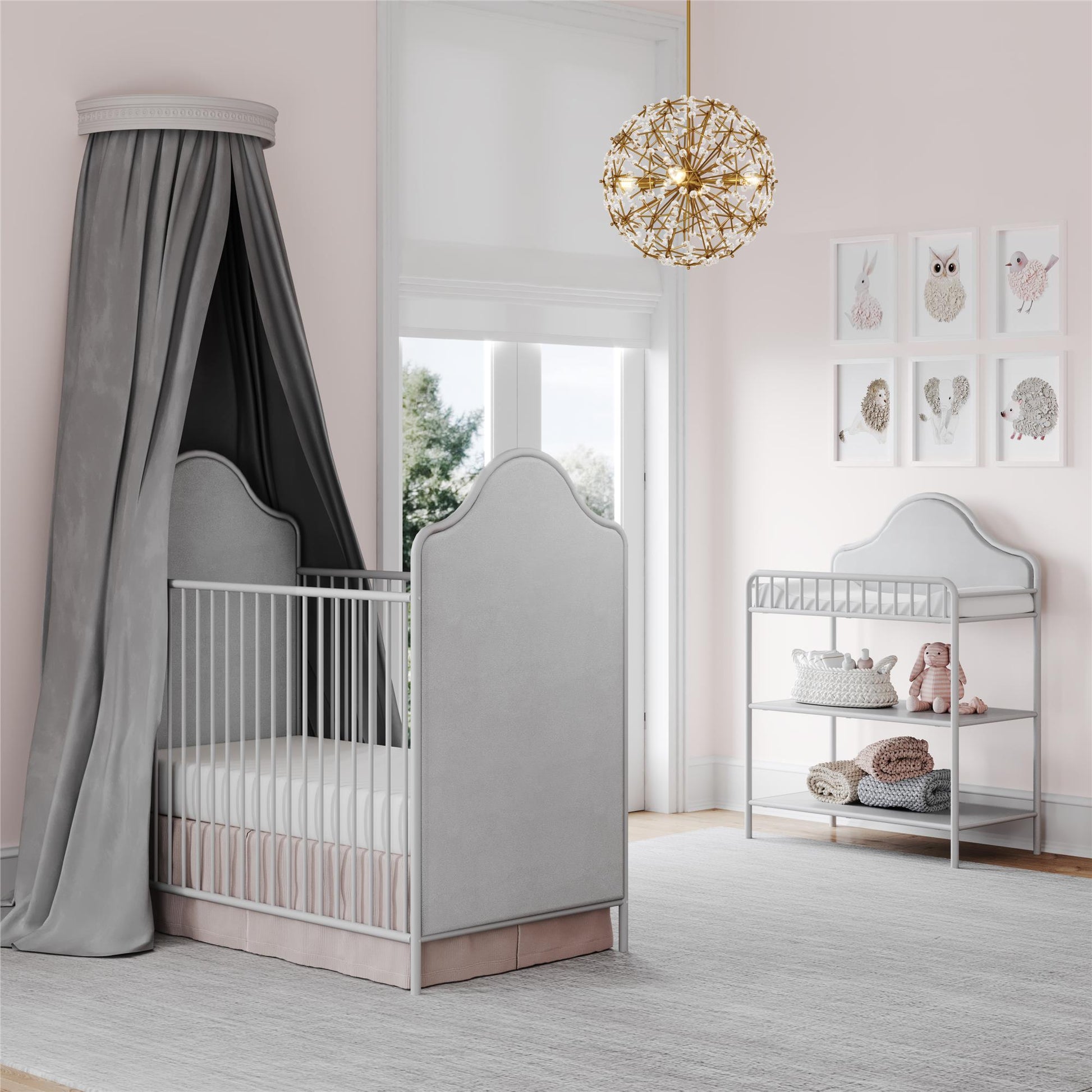 Piper Upholstered Metal Changing Table - Dove Gray