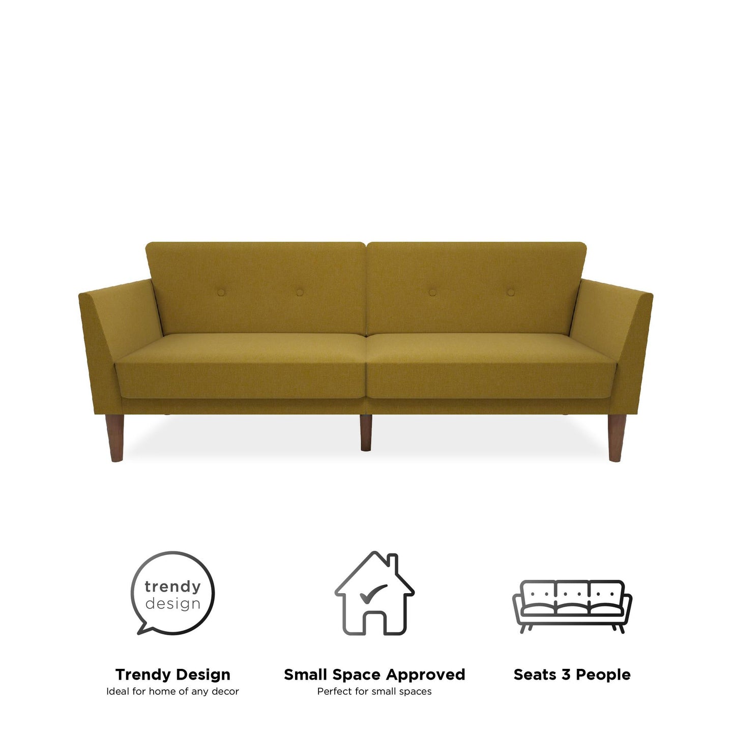 Regal Linen Upholstered Futon - Mustard