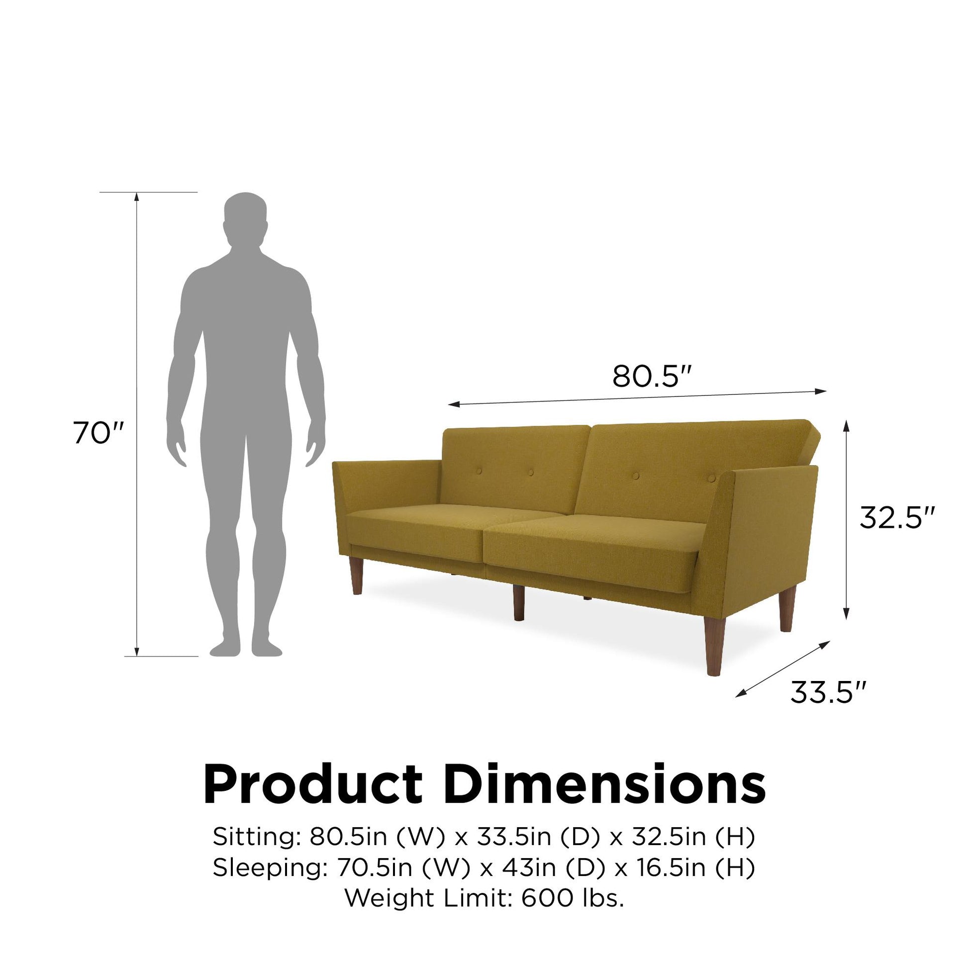 Regal Linen Upholstered Futon - Mustard