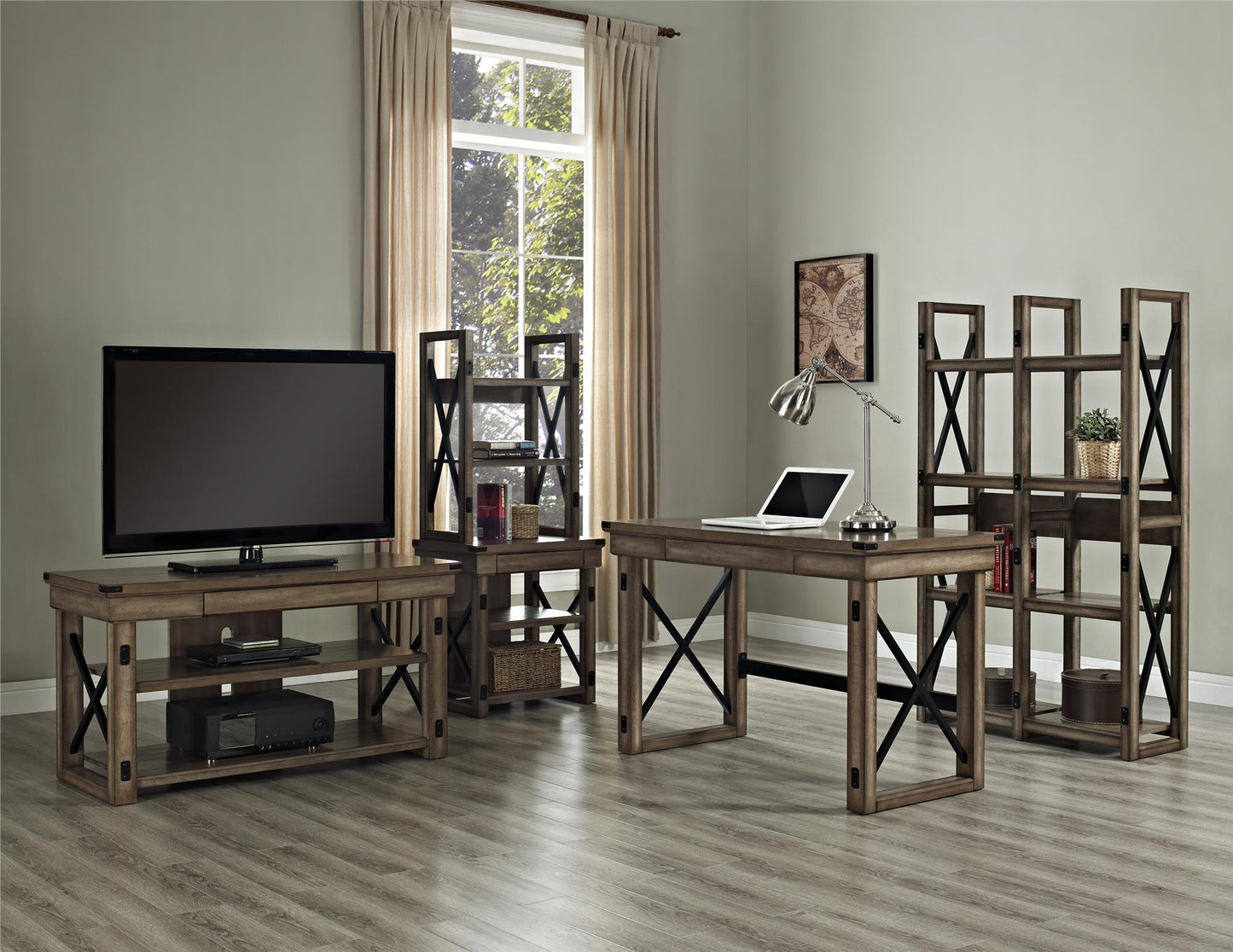 Wildwood Wood Veneer Computer Desk with Storage Drawer - Rustic Gray
