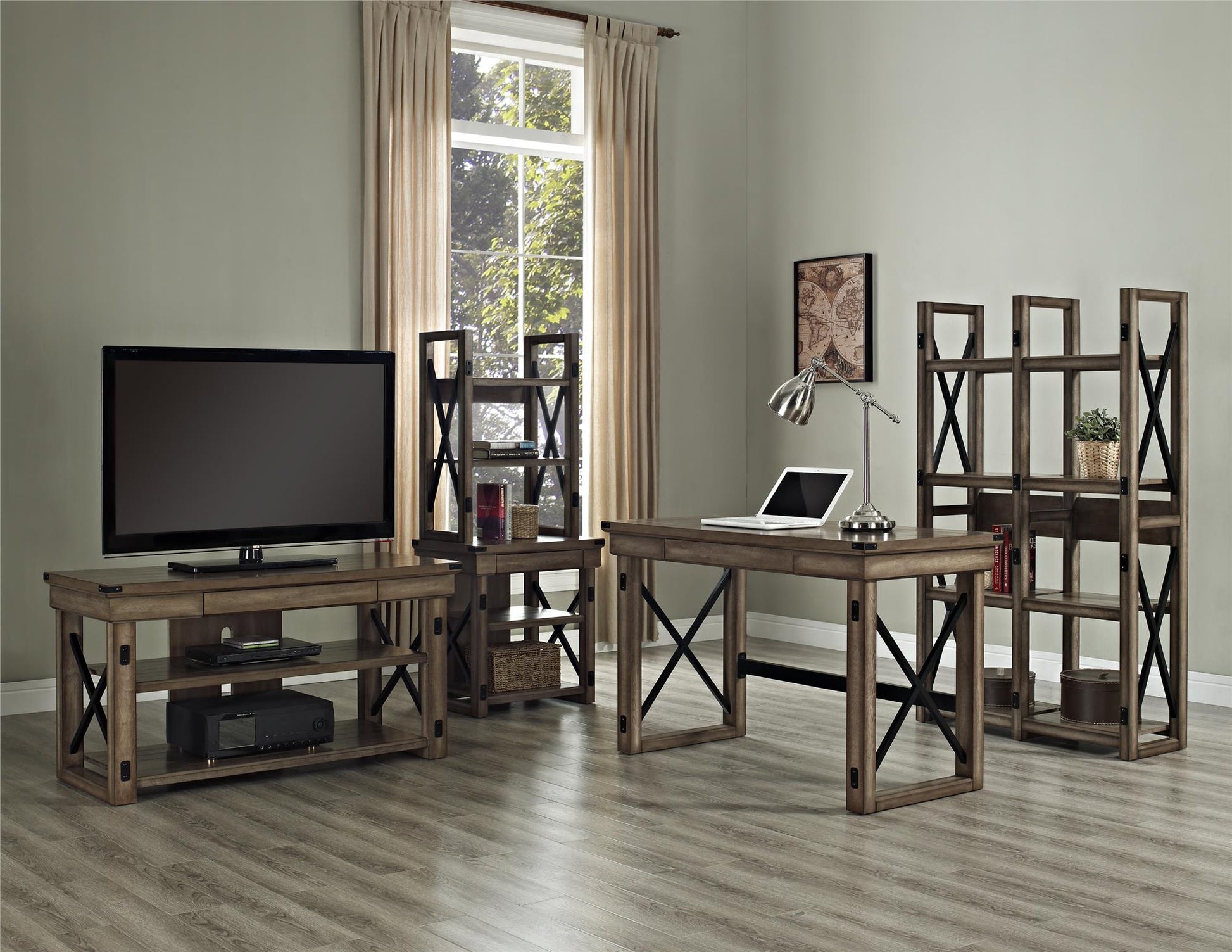 Wildwood Wood Veneer Computer Desk with Storage Drawer - Rustic Gray