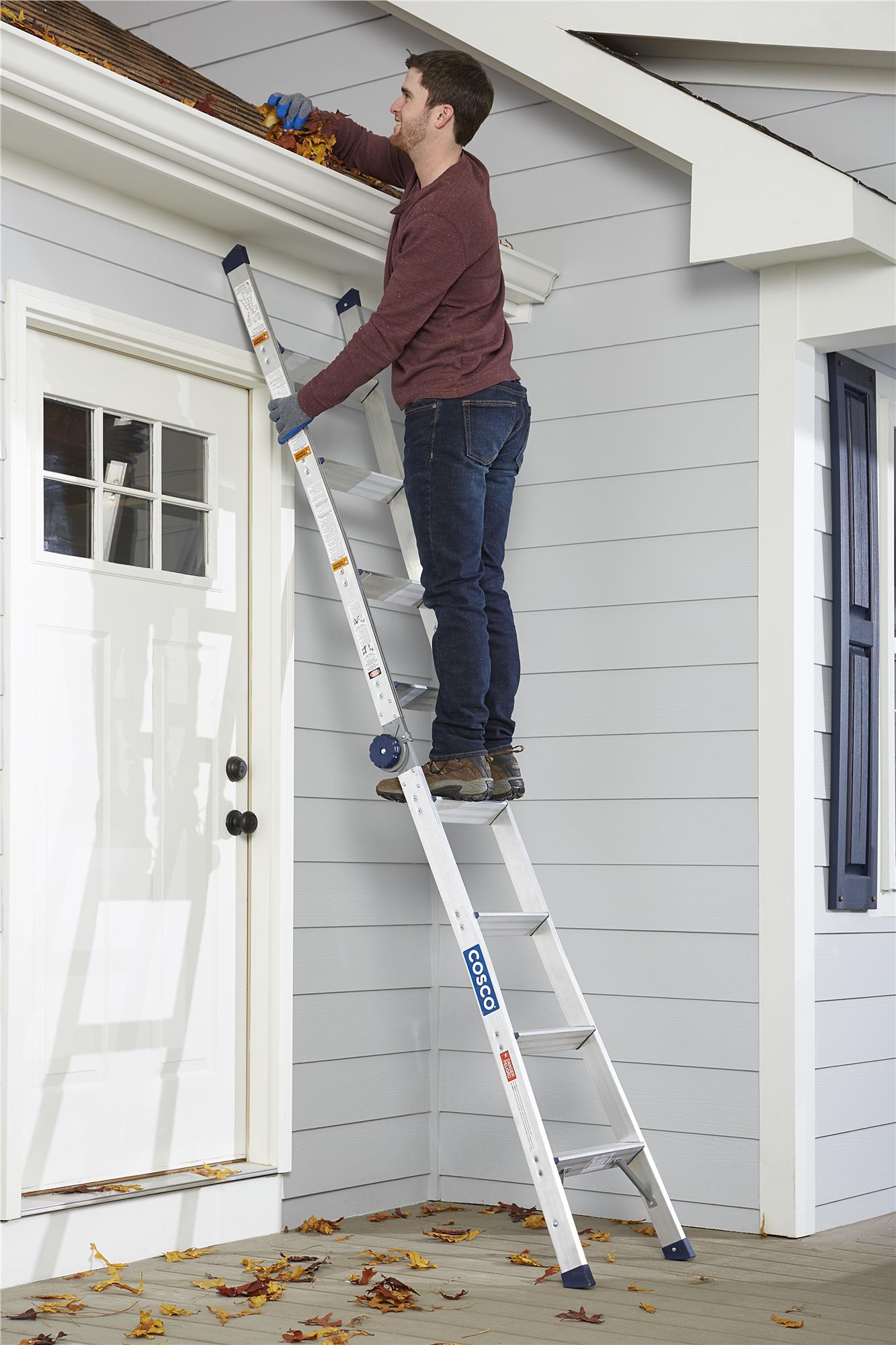 2-in-1 Step and Extension Ladder with 300-lb Weight Capacity - Silver Metallic