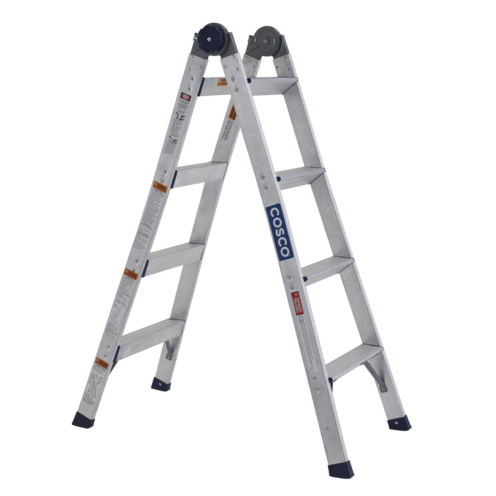 2-in-1 Step and Extension Ladder with 300-lb Weight Capacity - Silver Metallic