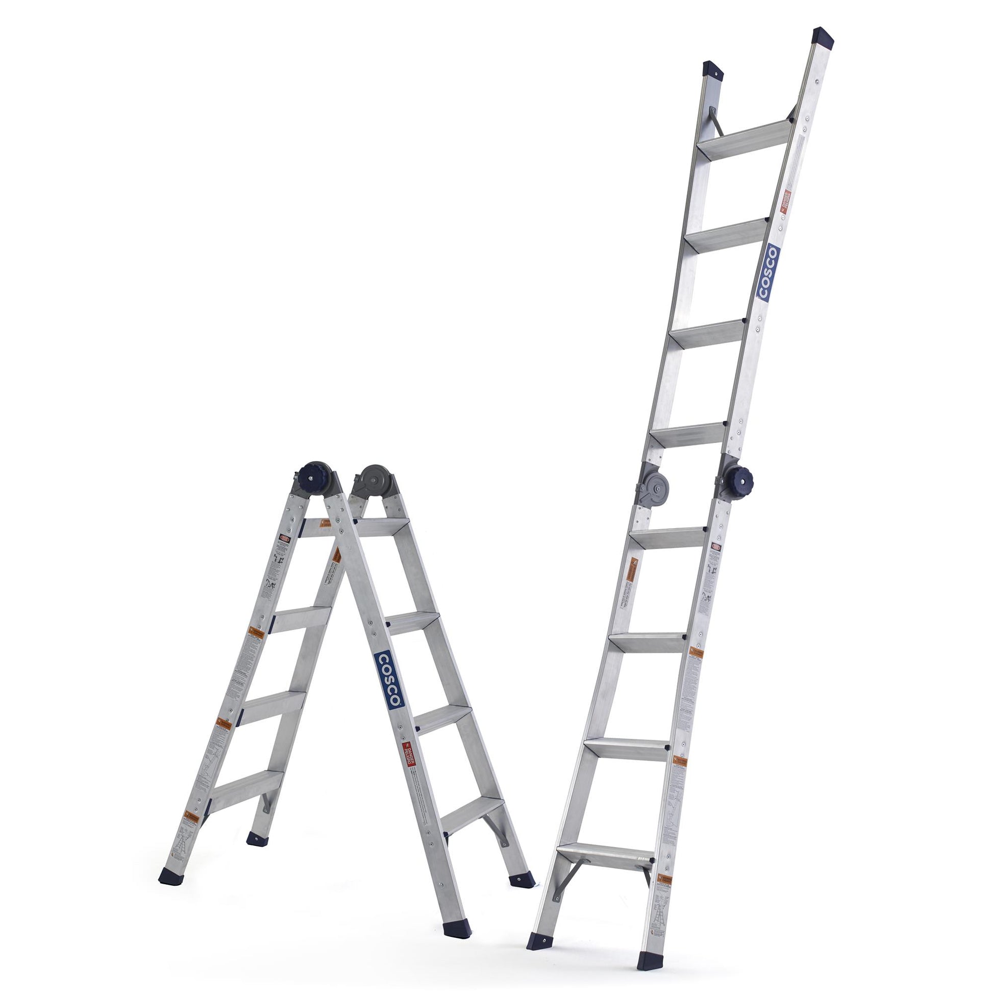 2-in-1 Step and Extension Ladder with 300-lb Weight Capacity - Silver Metallic