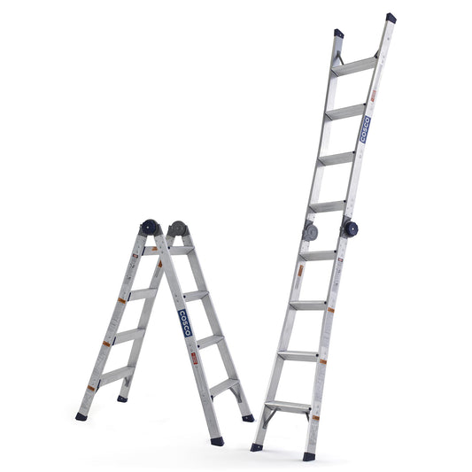 2-in-1 Step and Extension Ladder with 300-lb Weight Capacity - Silver Metallic