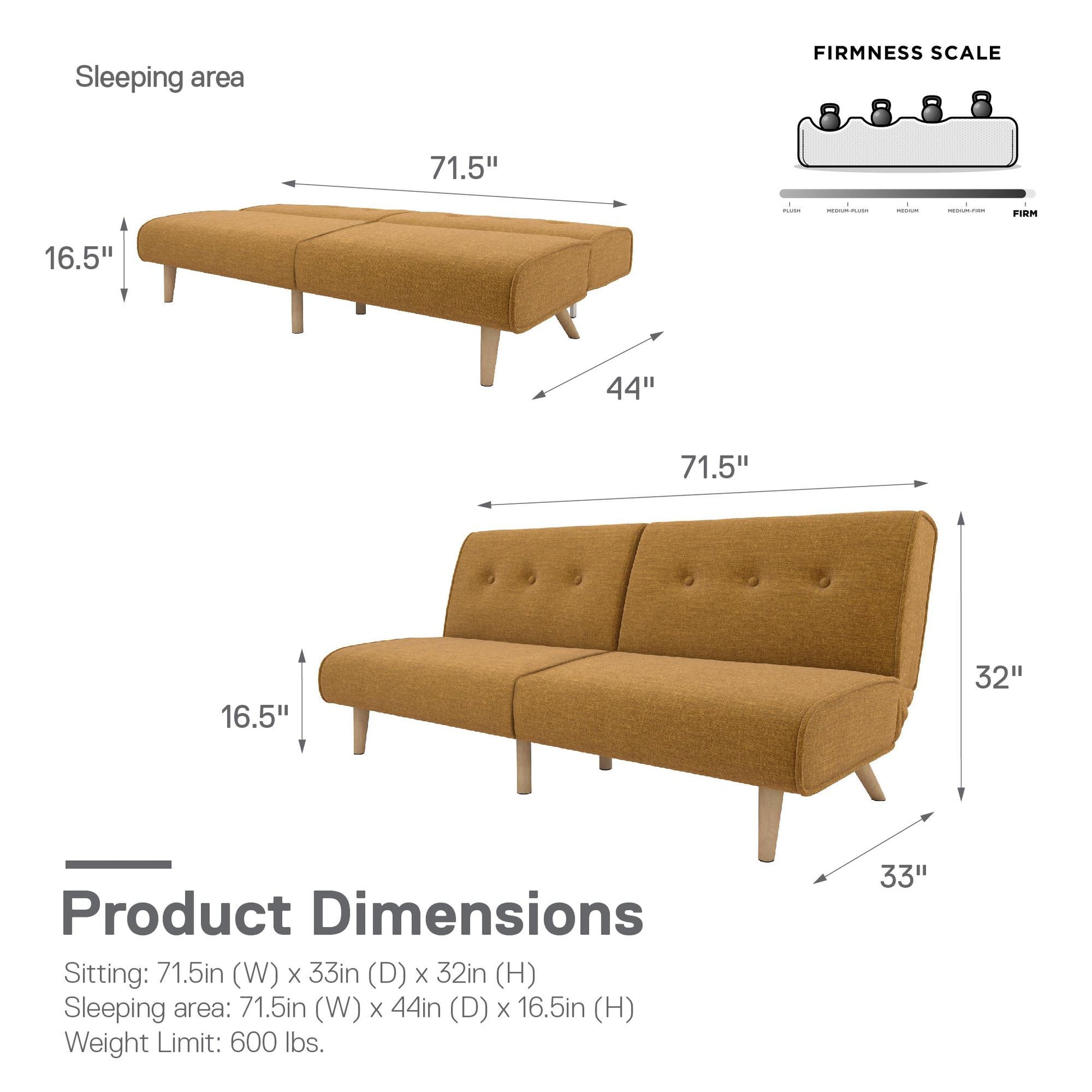 Palm Springs Split Futon - Mustard