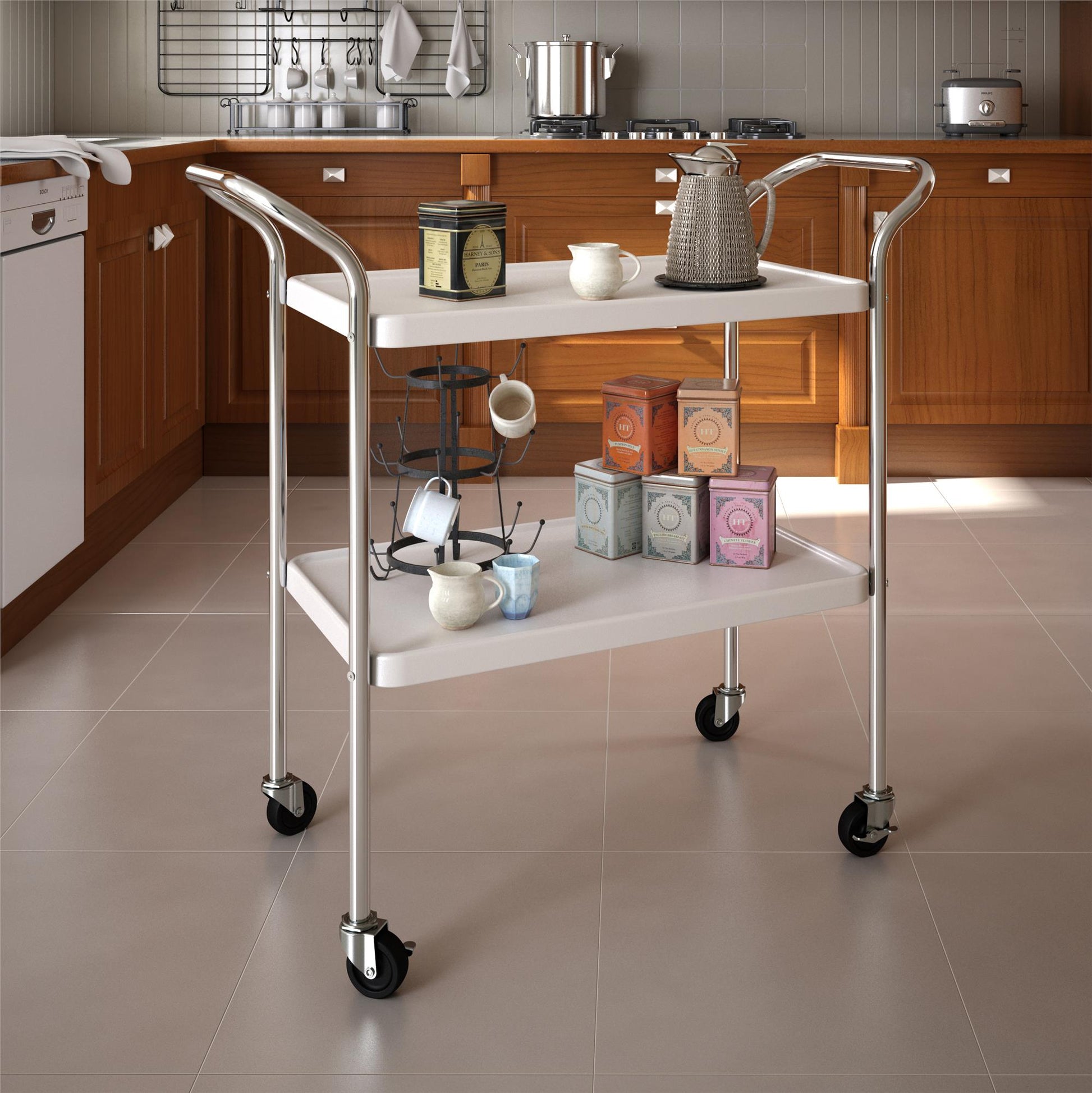 Stylaire 2 Tier Serving Cart - White - 1-Pack