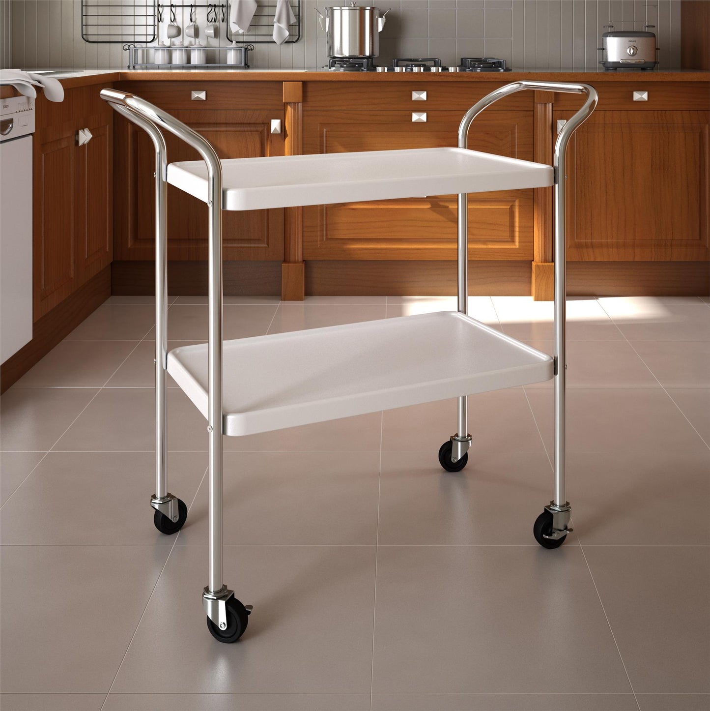 Stylaire 2 Tier Serving Cart - White - 1-Pack