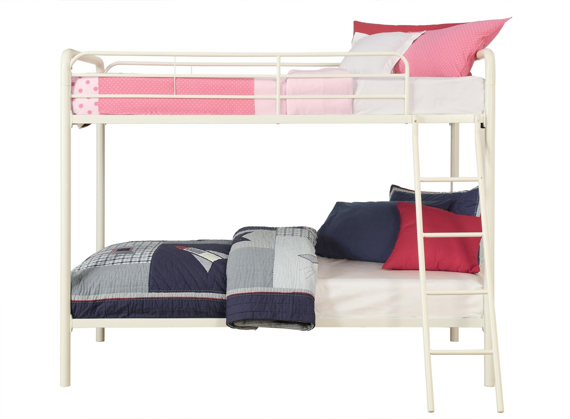 Dusty Twin over Twin Metal Bunk Bed with Slanted Front Ladder and Guardrails - White - Twin-Over-Twin