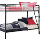 Twin over Twin Metal Bunk Bed with Slanted Front Ladder and Guardrails - Black - Twin-Over-Twin