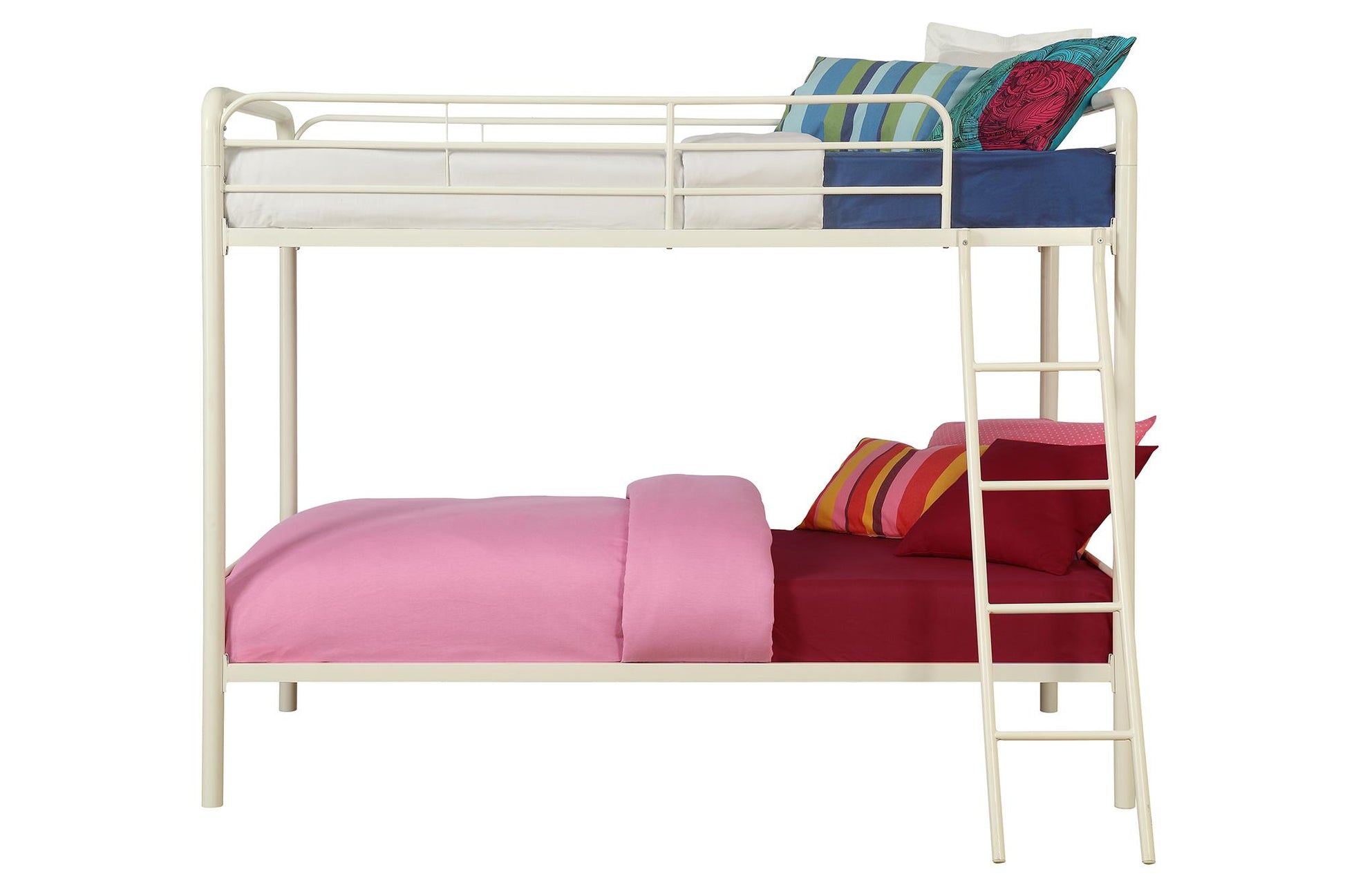 Dusty Twin over Twin Metal Bunk Bed with Slanted Front Ladder and Guardrails - White - Twin-Over-Twin