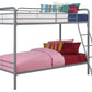 Twin over Twin Metal Bunk Bed with Slanted Front Ladder and Guardrails - Silver - Twin-Over-Twin