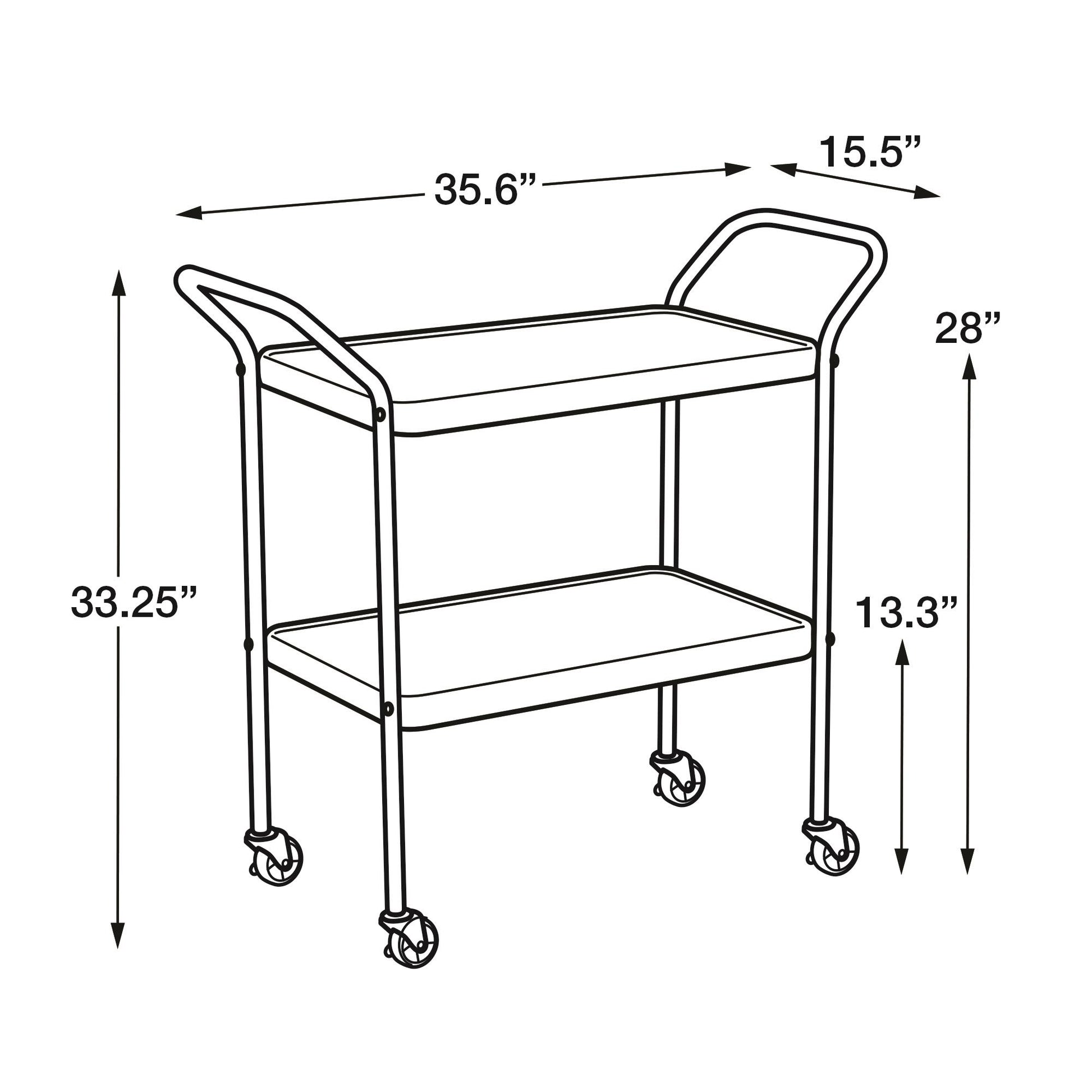 Stylaire 2 Tier Serving Cart - Black - 1-Pack