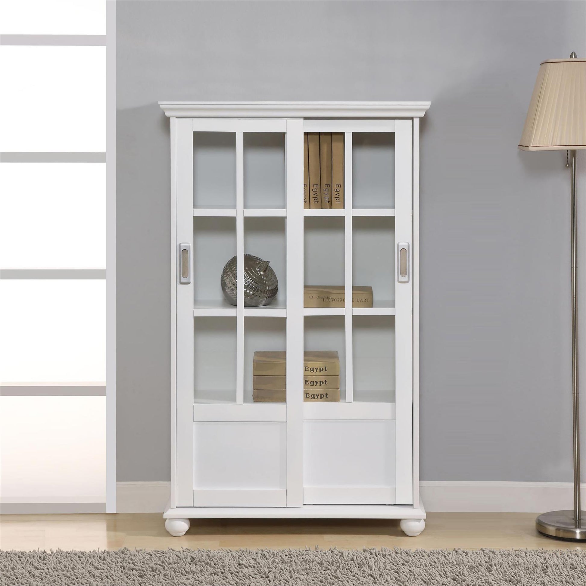 Aaron Lane Tall Bookcase with 2 Sliding Glass Doors - White