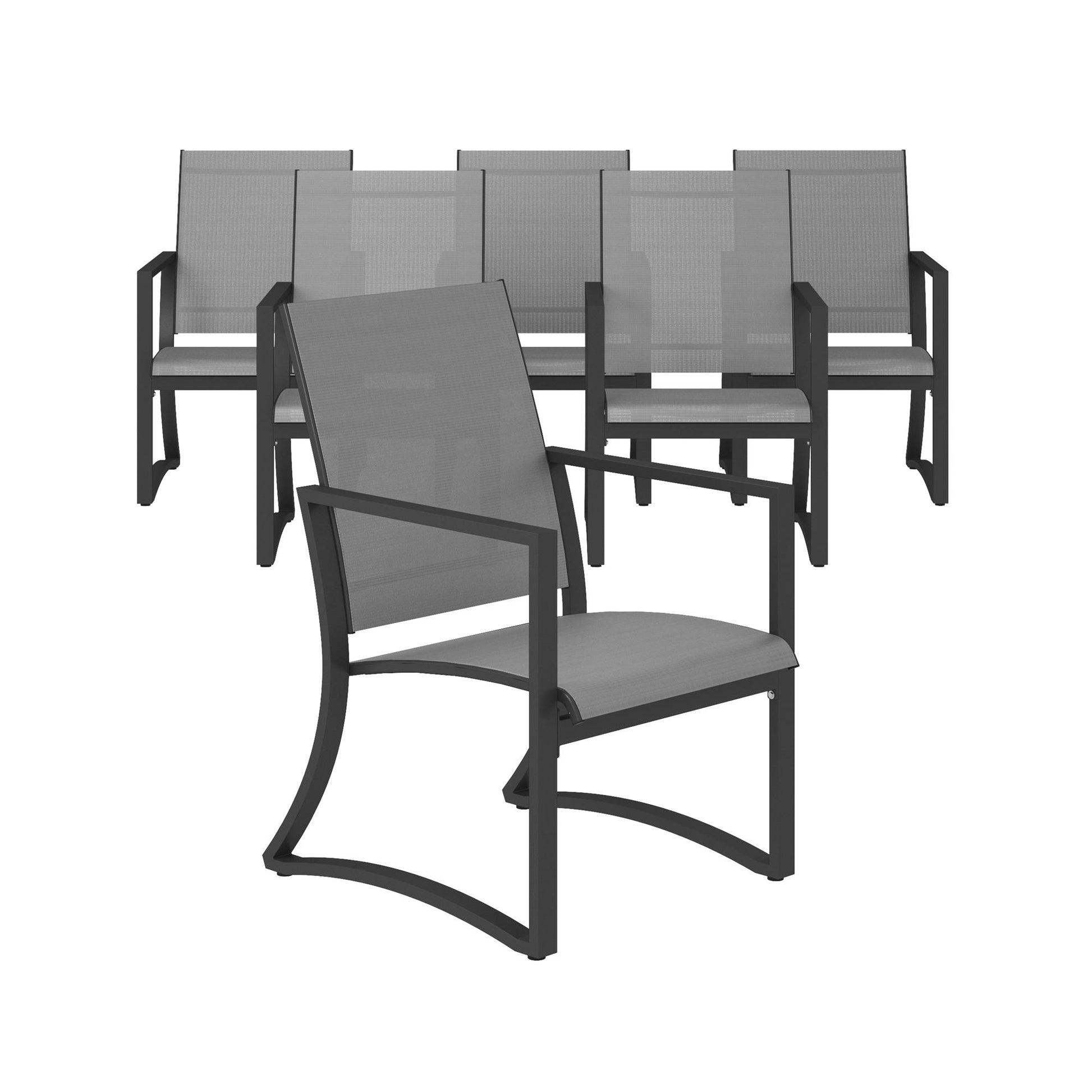Patio Dining Chairs with Armrests and Sled Legs, Set of 6 - Light Gray