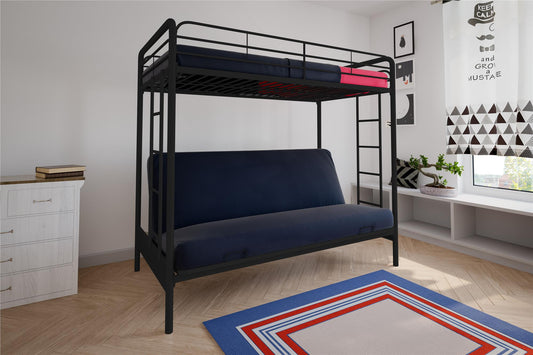 Sammie Twin over Futon Metal Bunk Bed with Integrated Ladders and Guardrails - Black - Twin-Over-Futon