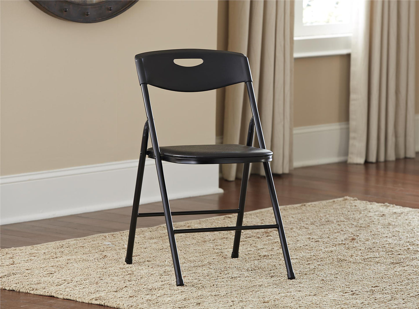 5 Piece Folding Dining Table and Chairs Set with Steel Frame and Vinyl Top - Black - 5 Piece