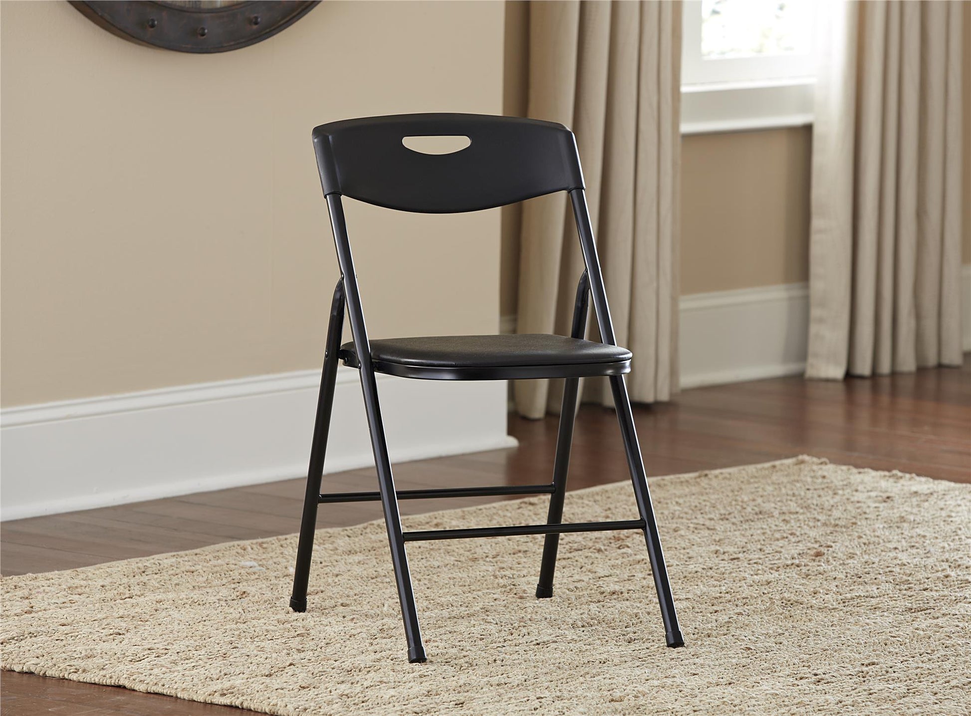 5 Piece Folding Dining Table and Chairs Set with Steel Frame and Vinyl Top - Black - 5 Piece