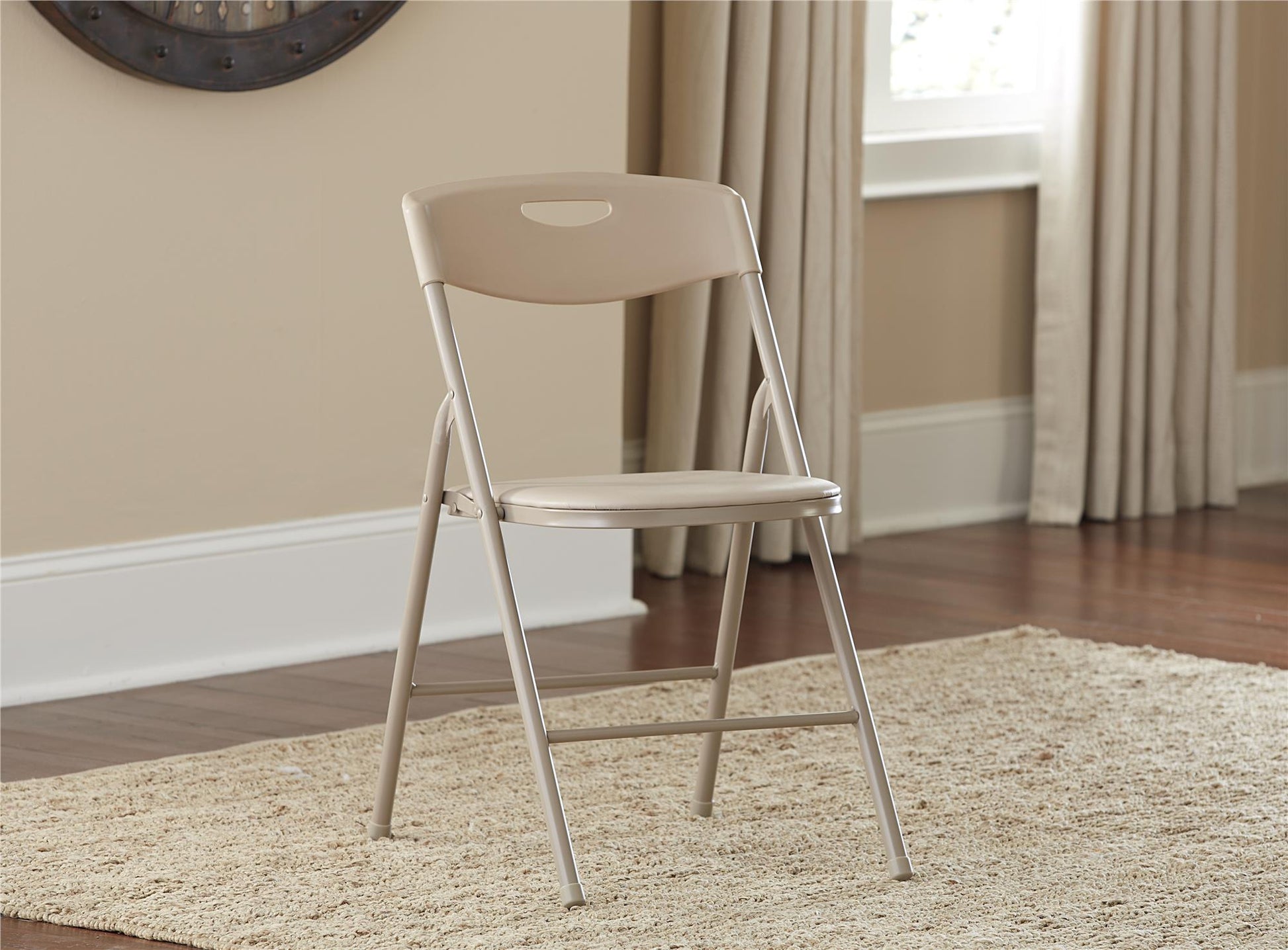 5 Piece Folding Dining Table and Chairs Set with Steel Frame and Vinyl Top - Antique Linen - 5 Piece