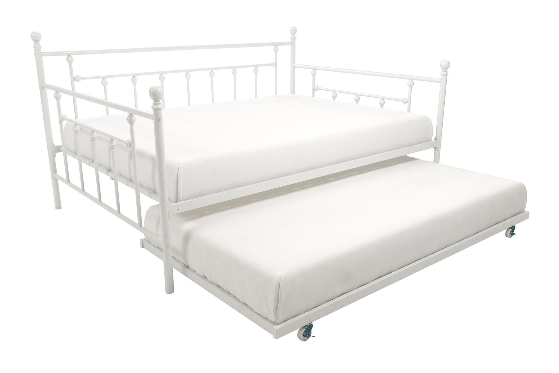 Manila Metal Daybed and Trundle Set with Sturdy Metal Frame and Slats - White - Full