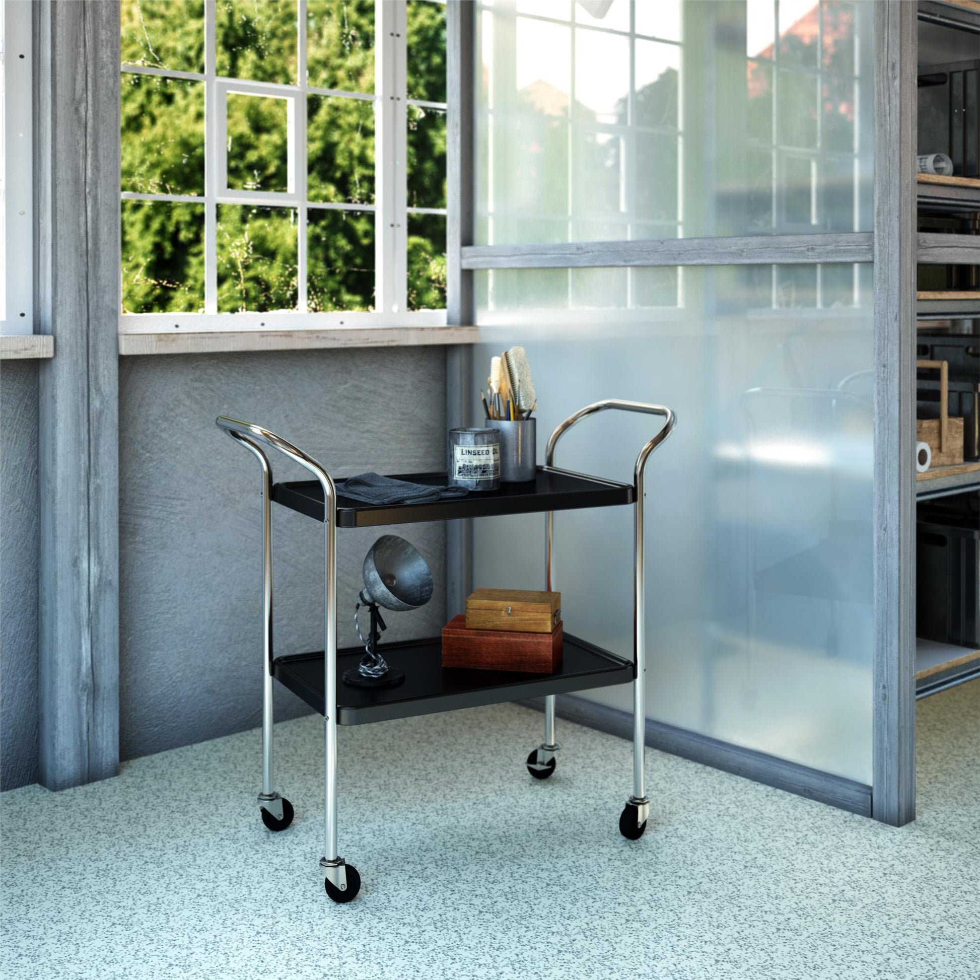 Stylaire 2 Tier Serving Cart - Black - 1-Pack