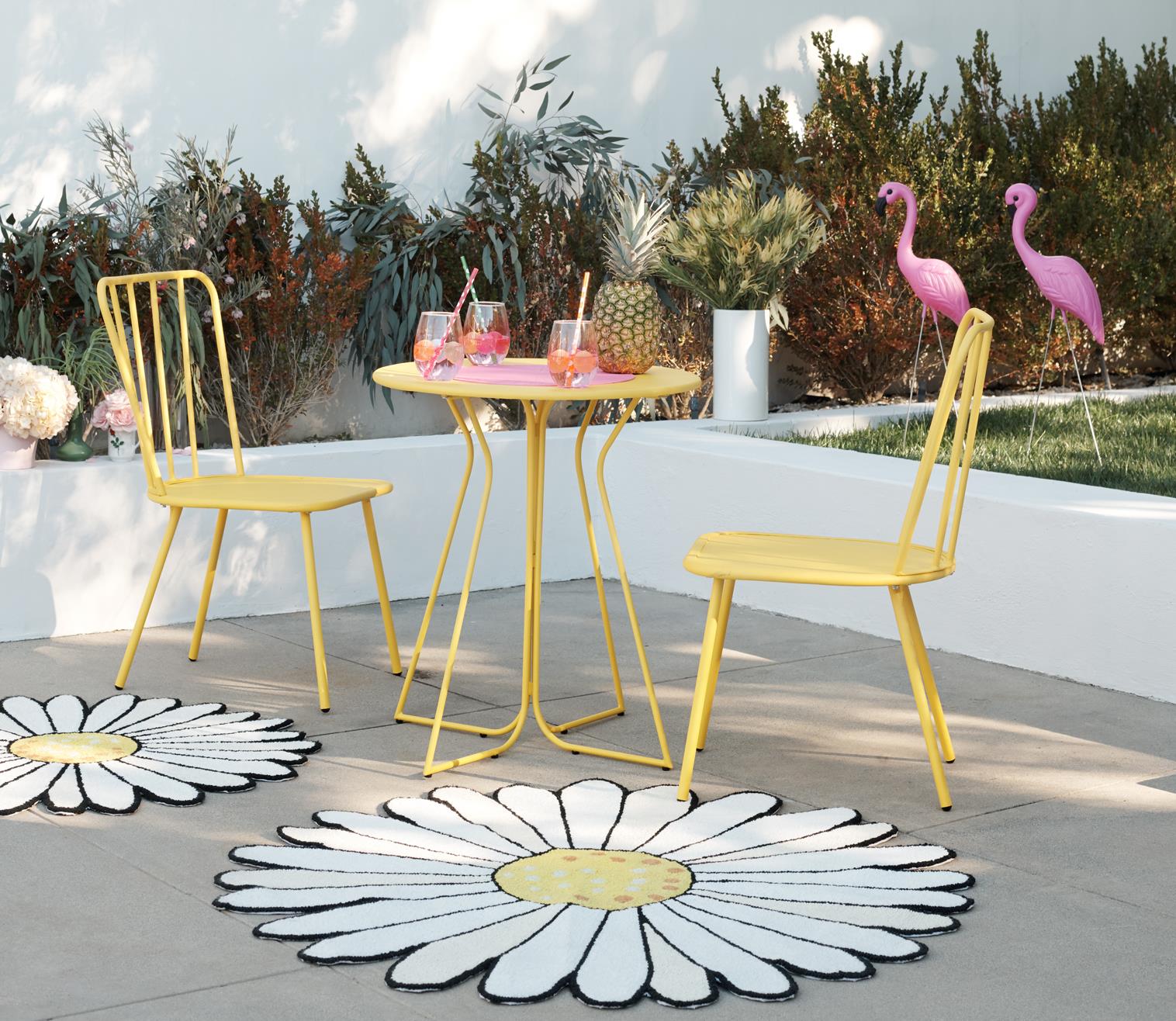 Novogratz Poolside Gossip Collection, Heidi Outdoor/Indoor Bistro Set, 3 Piece, Yellow - Yellow