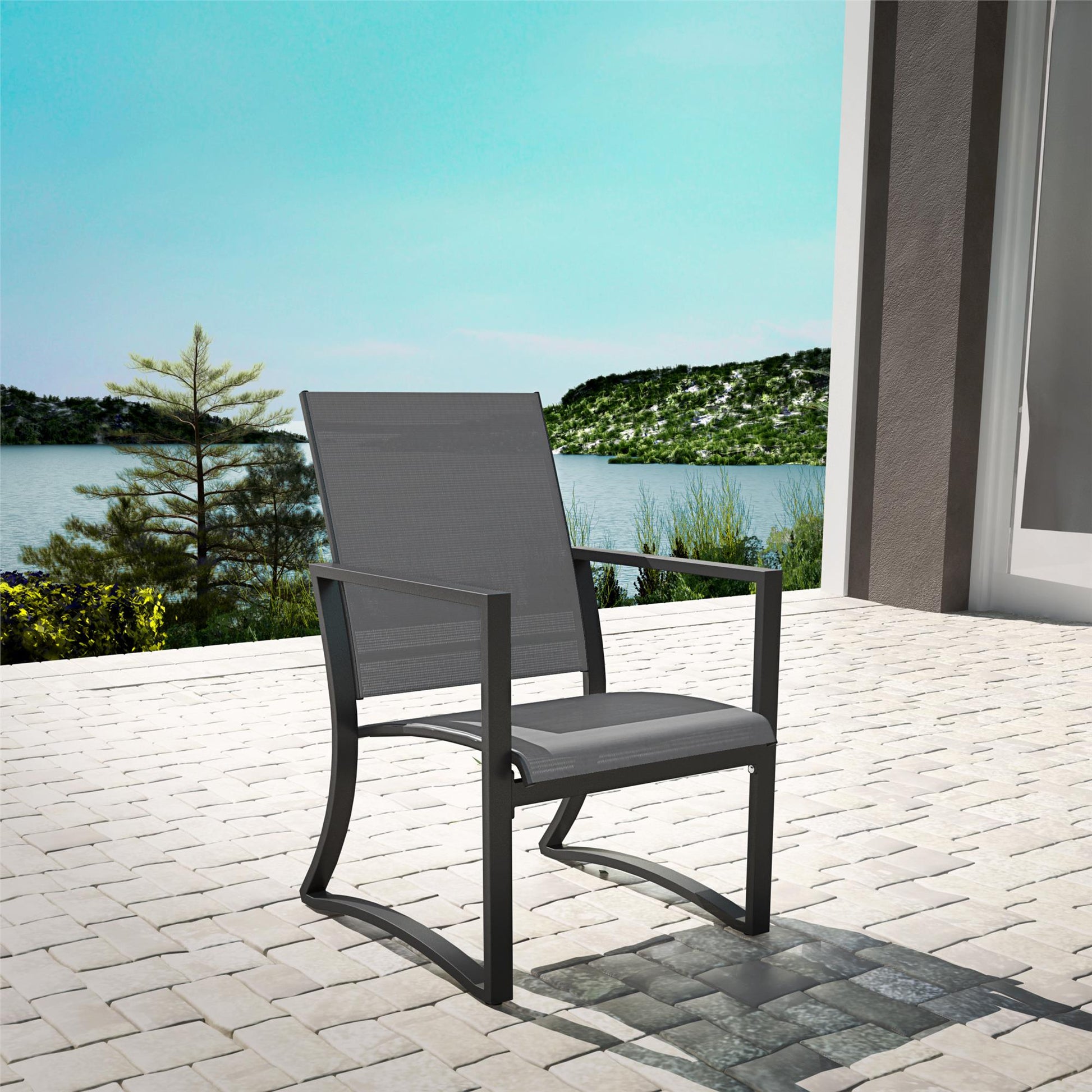 Patio Dining Chairs with Armrests and Sled Legs, Set of 6 - Light Gray