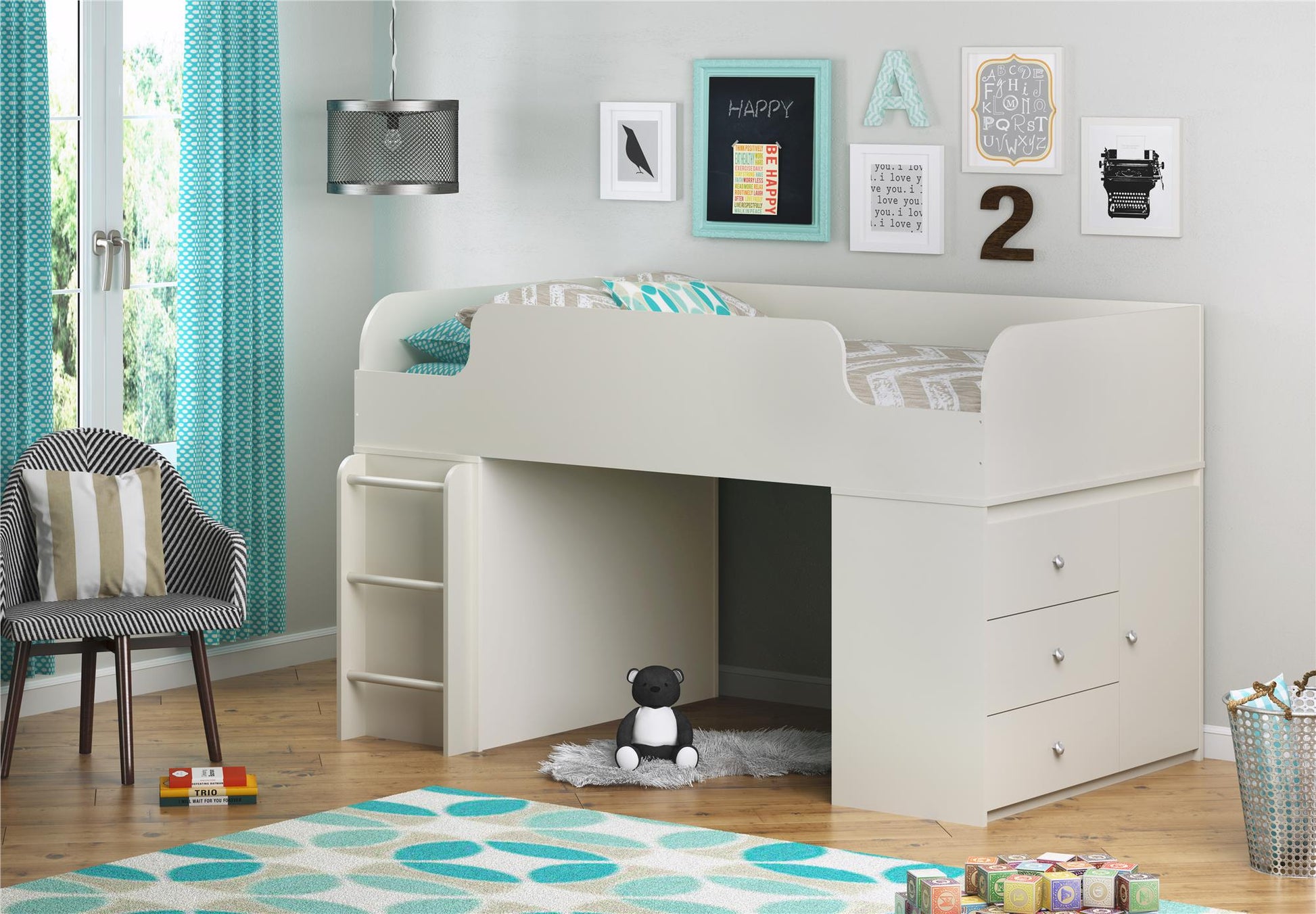 Elements Loft Bed Platform with Ladder, White - White