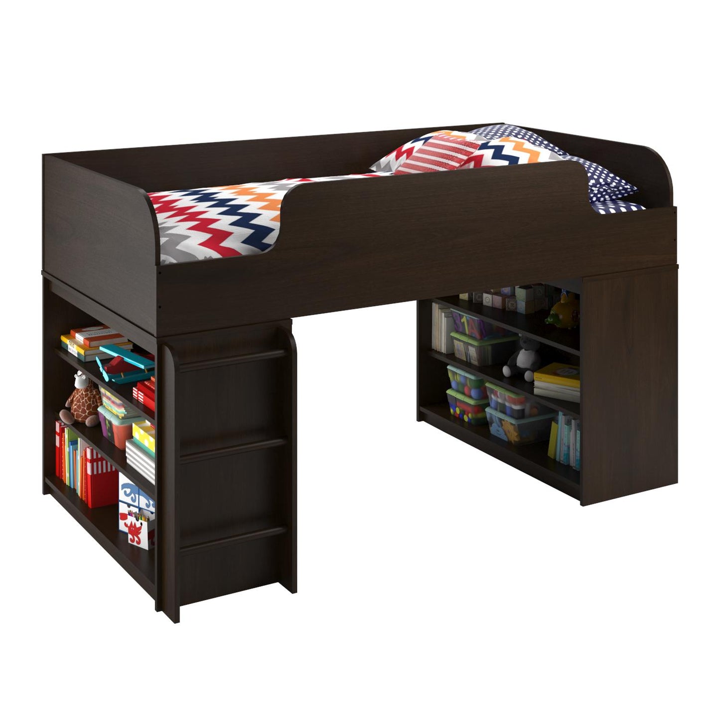 Elements Loft Bed Platform with Ladder, Dark Cherry - Dark Cherry
