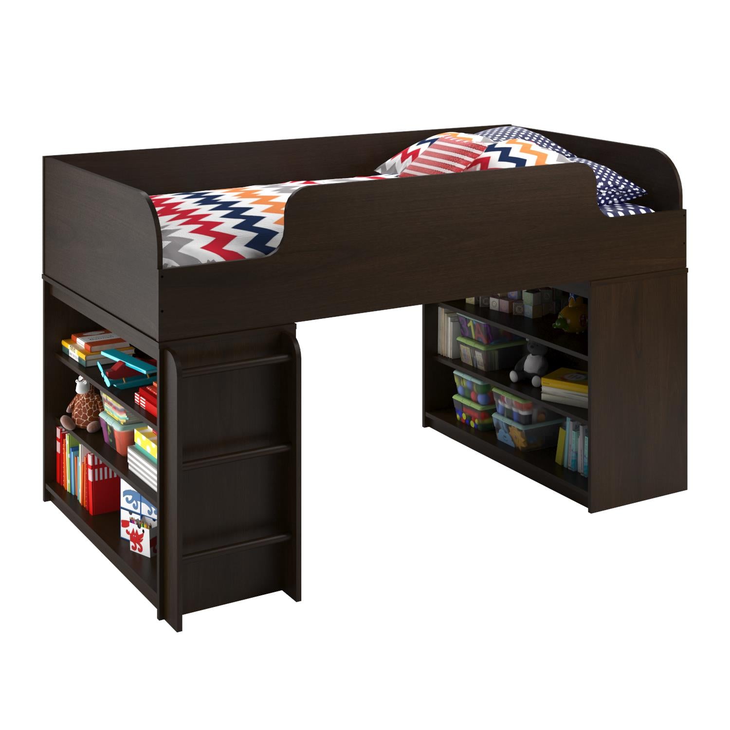 Elements Loft Bed Platform with Ladder, Dark Cherry - Dark Cherry