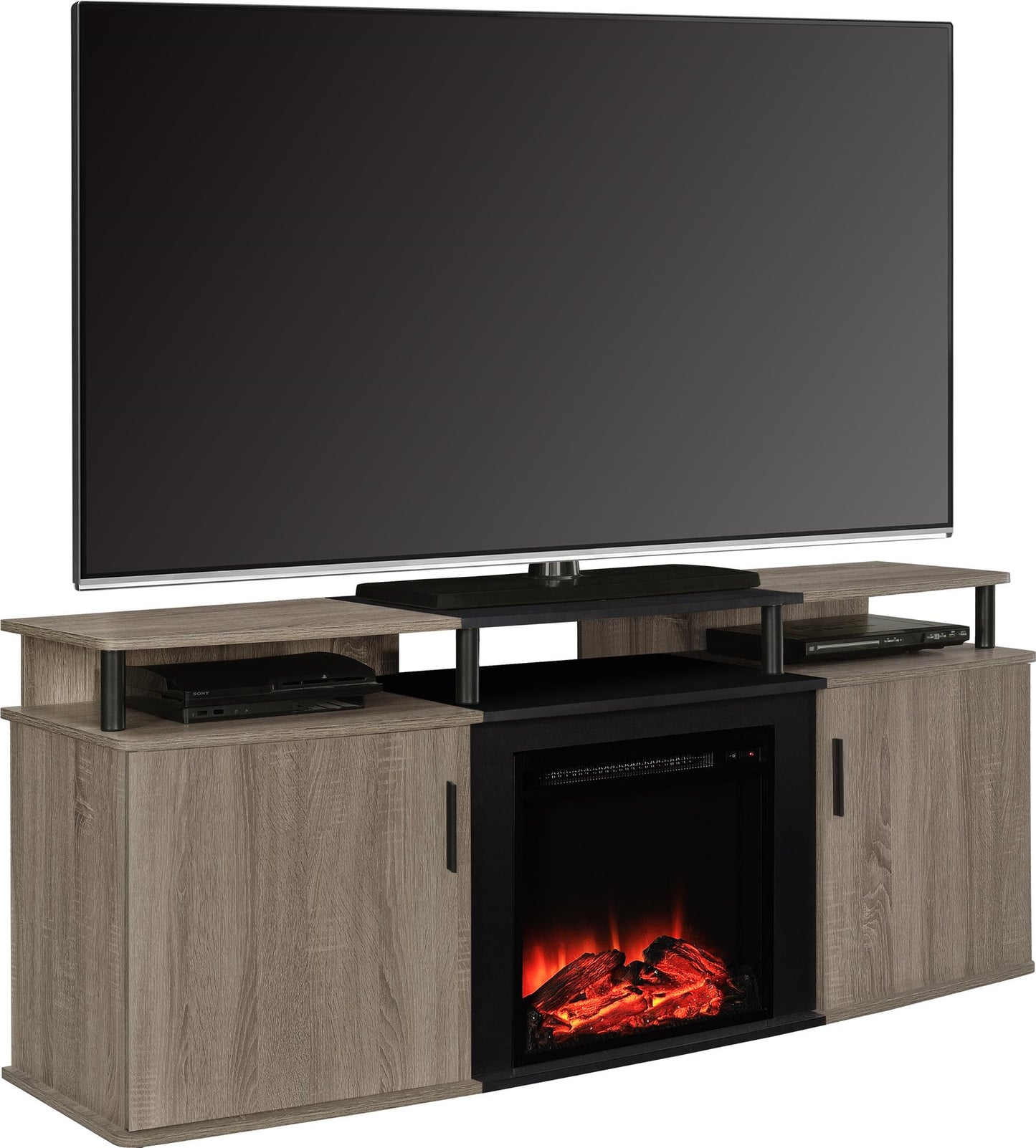 Carson Electric Fireplace TV Console for TVs up to 70 Inch - Distressed Gray Oak