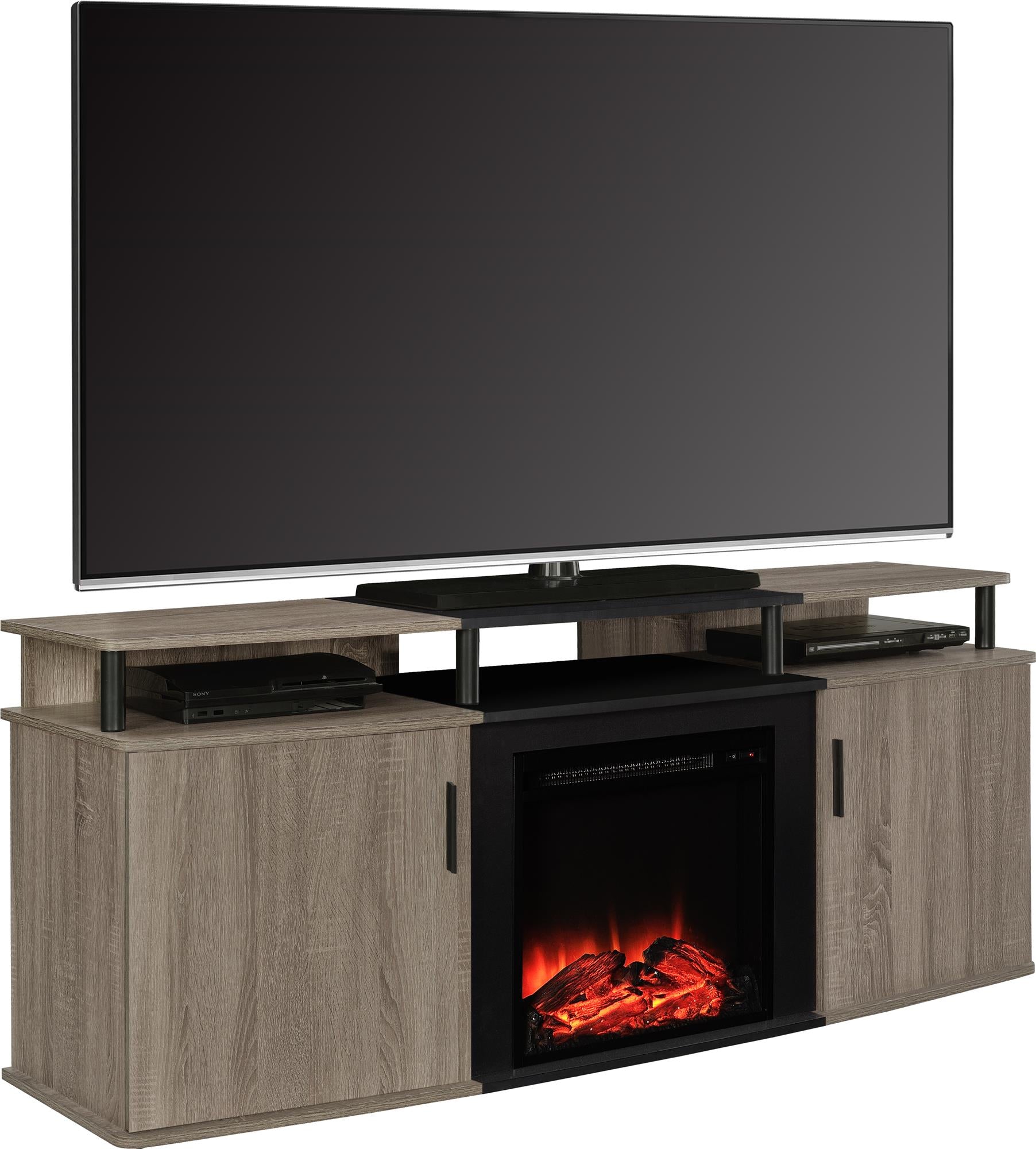 Carson Electric Fireplace TV Console for TVs up to 70 Inch - Distressed Gray Oak