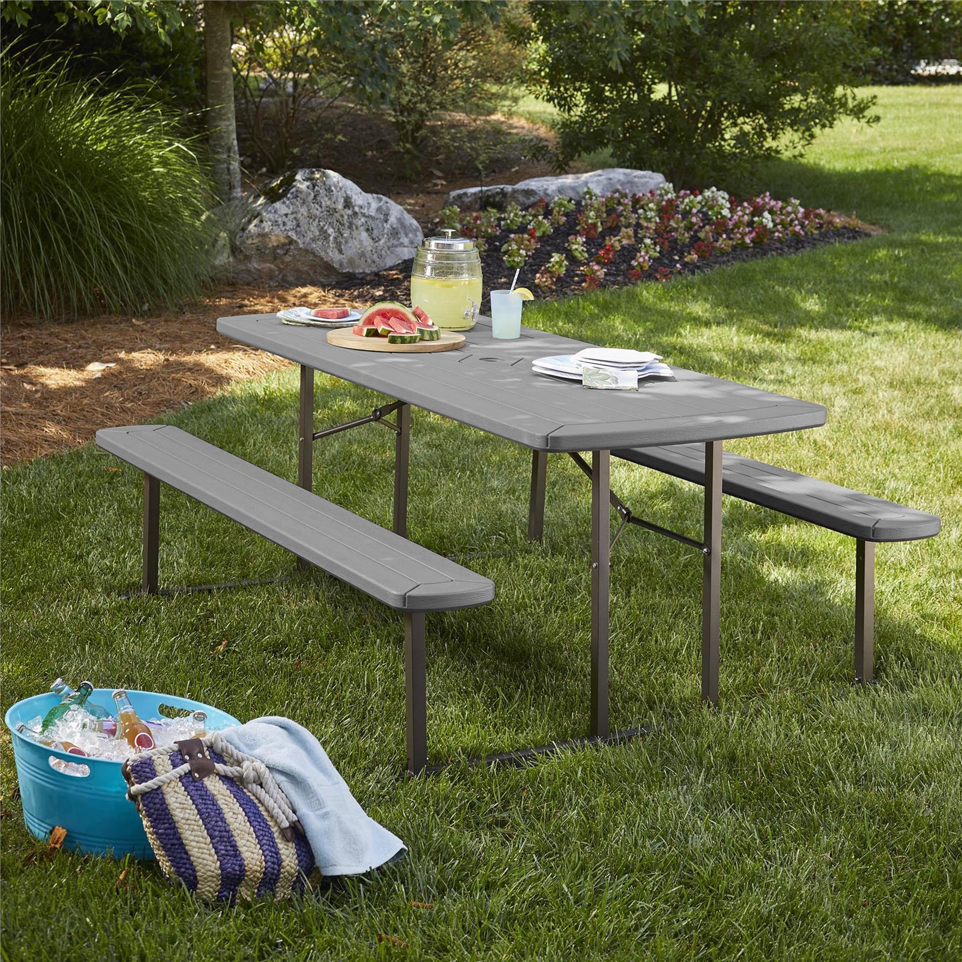 Outdoor 6 Foot Folding Picnic Table, Comfortably Seats 8 People - Dark Gray