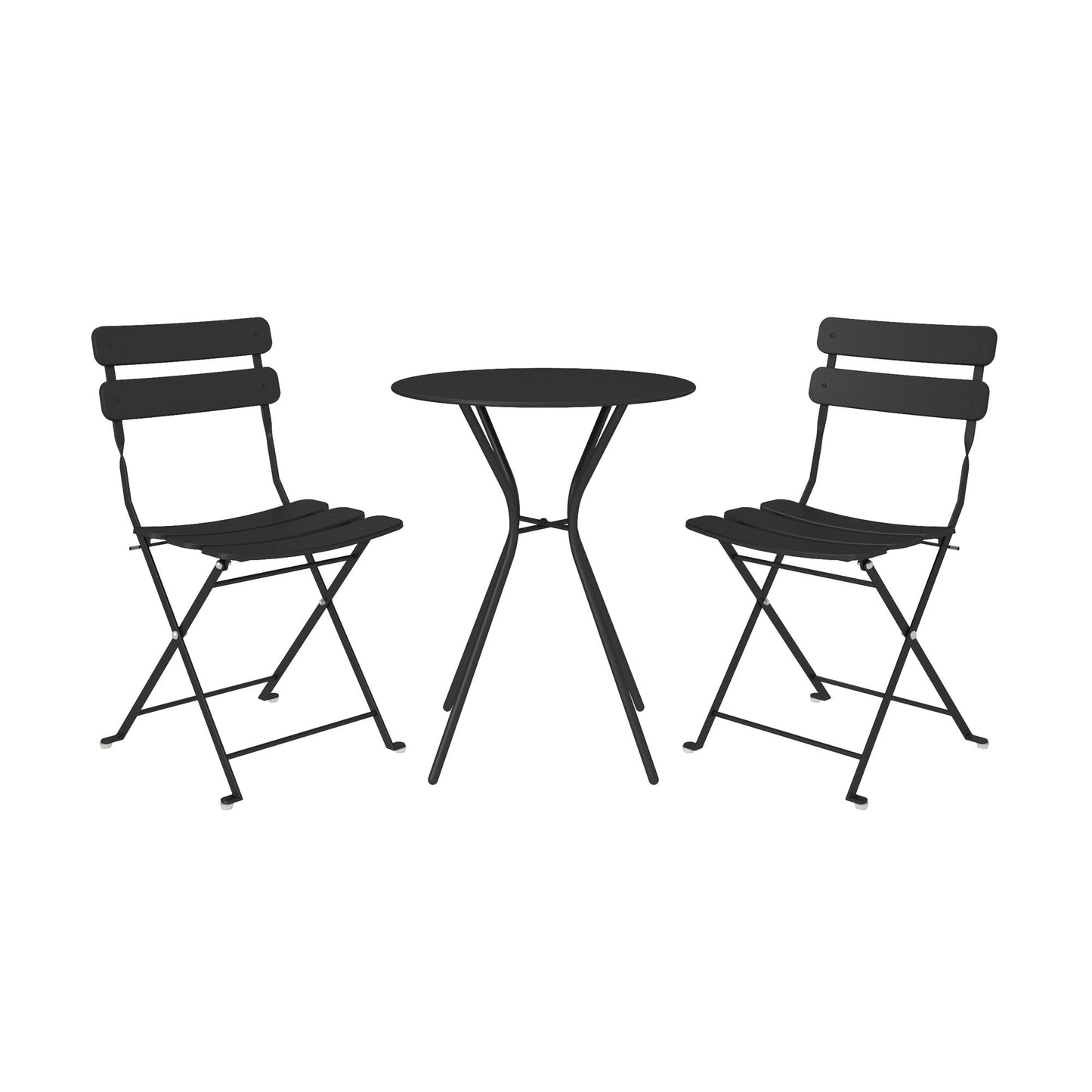 Outdoor Dining Set 3 Piece Bistro Set with 2 Folding Chairs and Round Table - Black