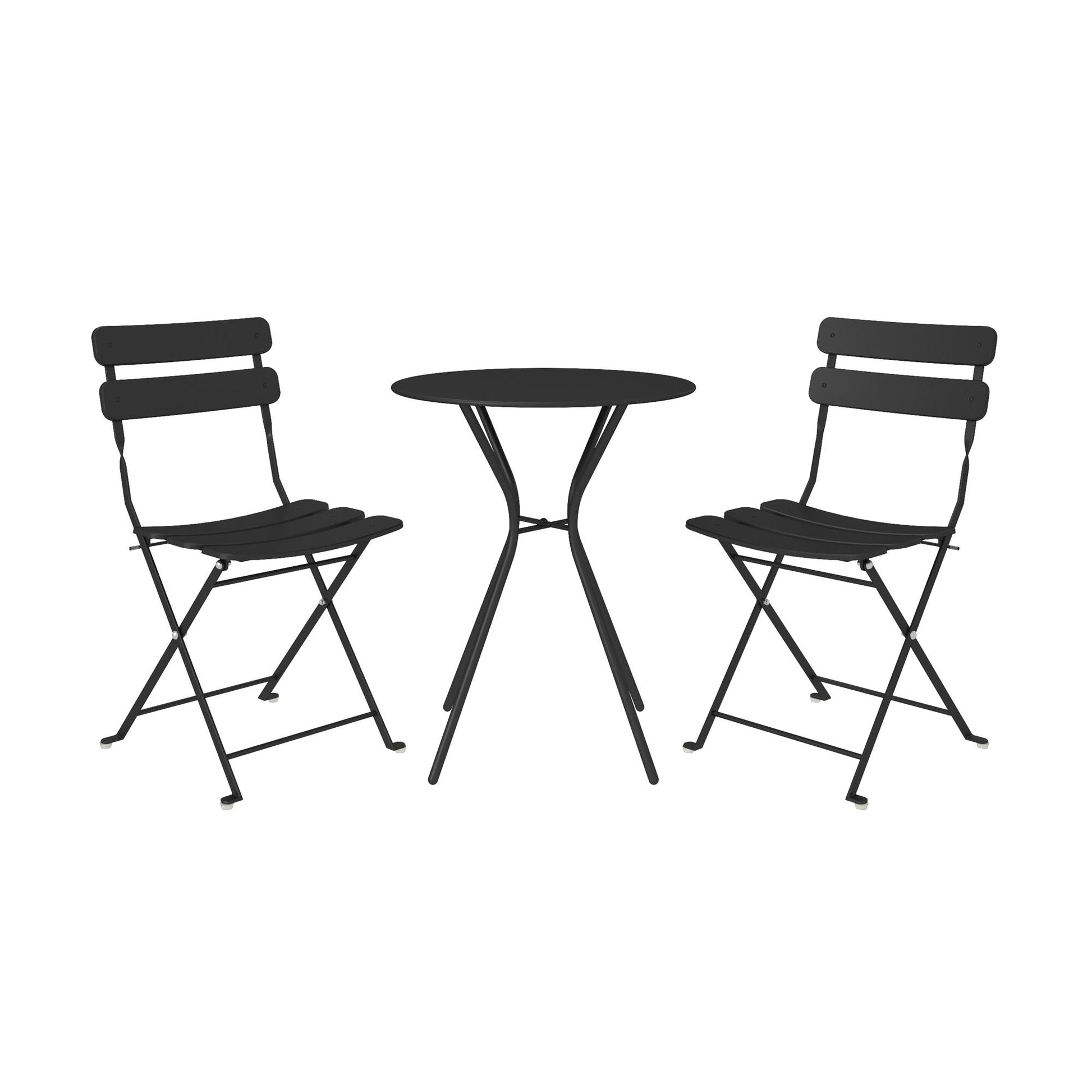 Outdoor Dining Set 3 Piece Bistro Set with 2 Folding Chairs and Round Table - Black