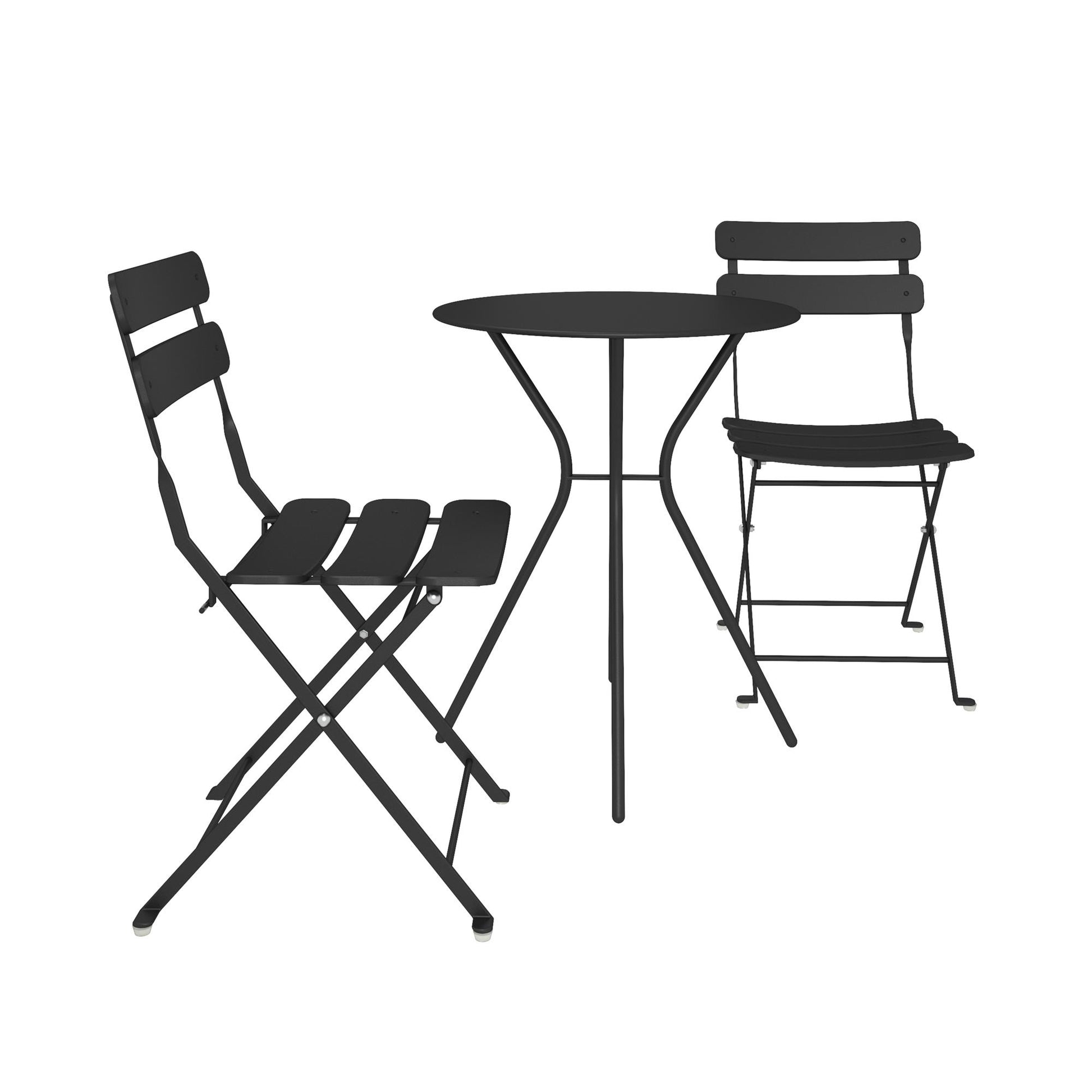 Outdoor Dining Set 3 Piece Bistro Set with 2 Folding Chairs and Round Table - Black