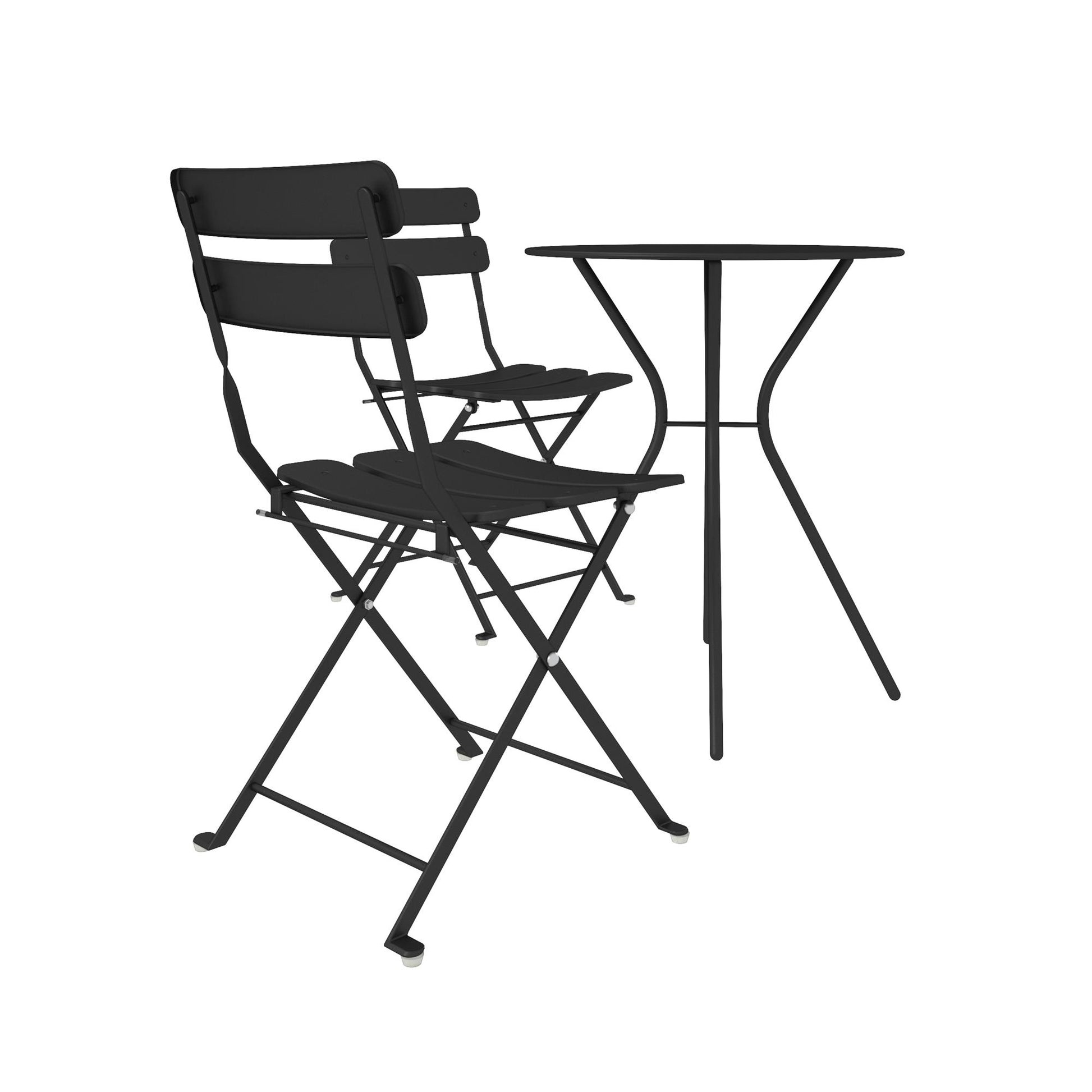 Outdoor Dining Set 3 Piece Bistro Set with 2 Folding Chairs and Round Table - Black