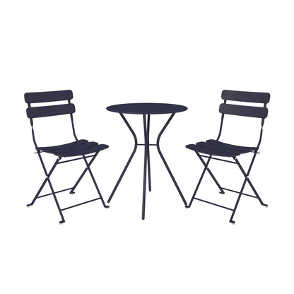 Outdoor Dining Set 3 Piece Bistro Set with 2 Folding Chairs and Round Table - Black