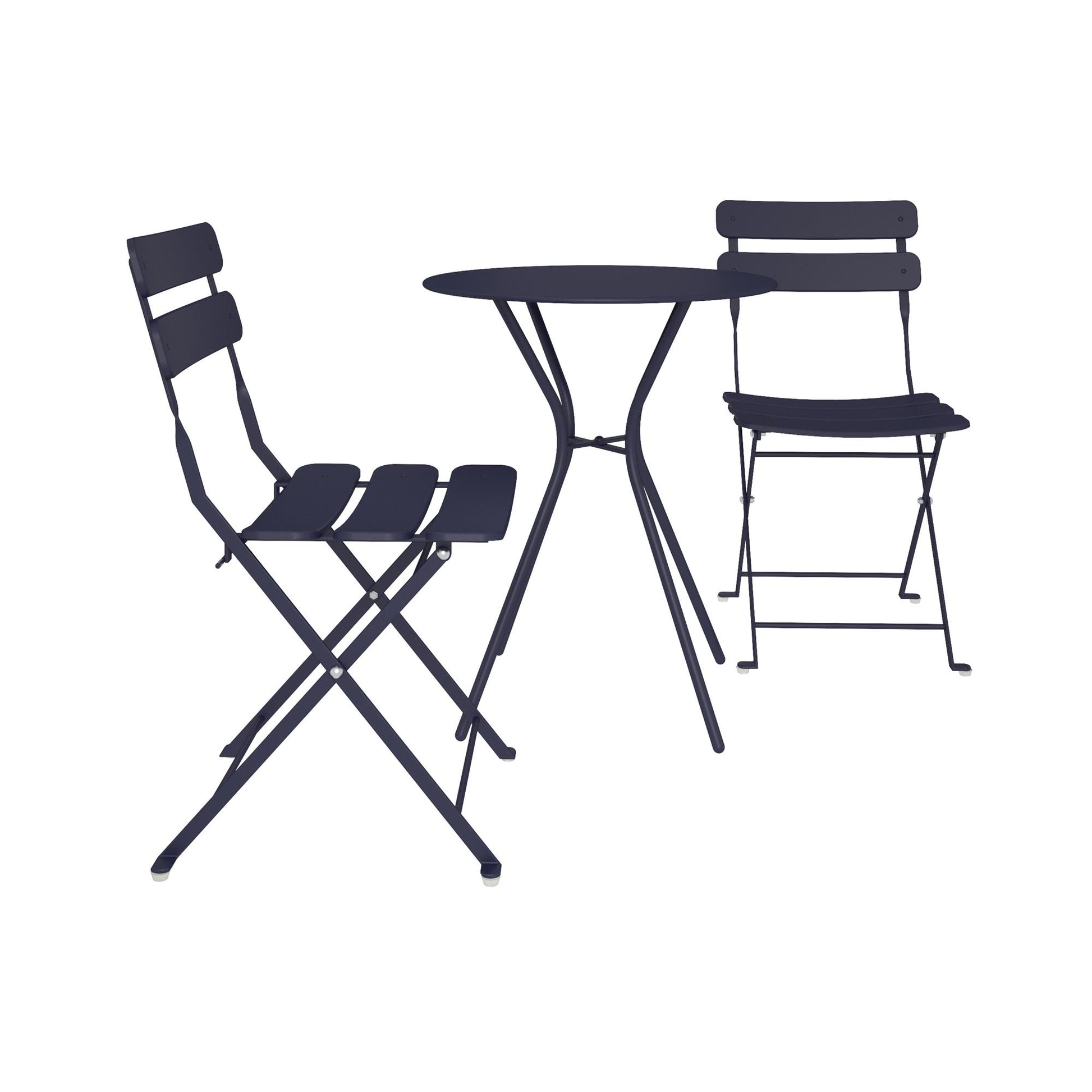 Outdoor Dining Set 3 Piece Bistro Set with 2 Folding Chairs and Round Table - Navy