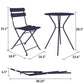 Outdoor Dining Set 3 Piece Bistro Set with 2 Folding Chairs and Round Table - Navy