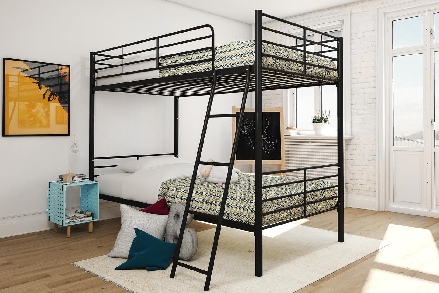 Mainstays Convertible Twin over Twin Metal Bunk Bed, Black - Black - Twin-Over-Twin