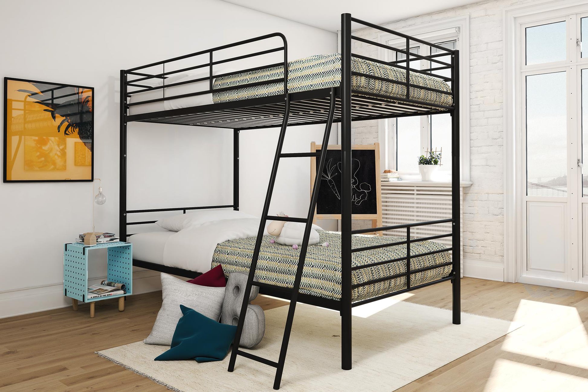 Mainstays Convertible Twin over Twin Metal Bunk Bed, Black - Black - Twin-Over-Twin