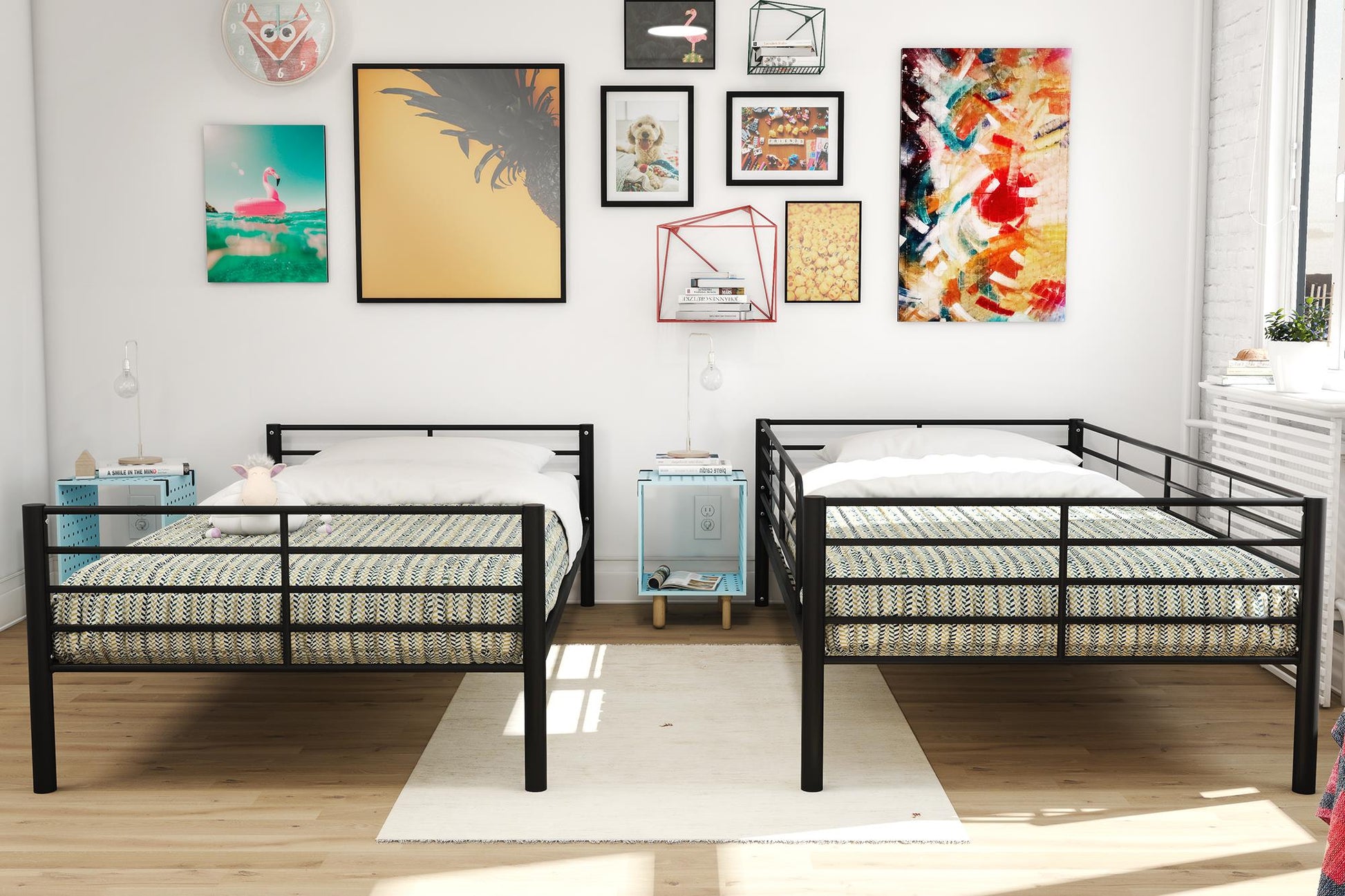 Mainstays Convertible Twin over Twin Metal Bunk Bed, Black - Black - Twin-Over-Twin
