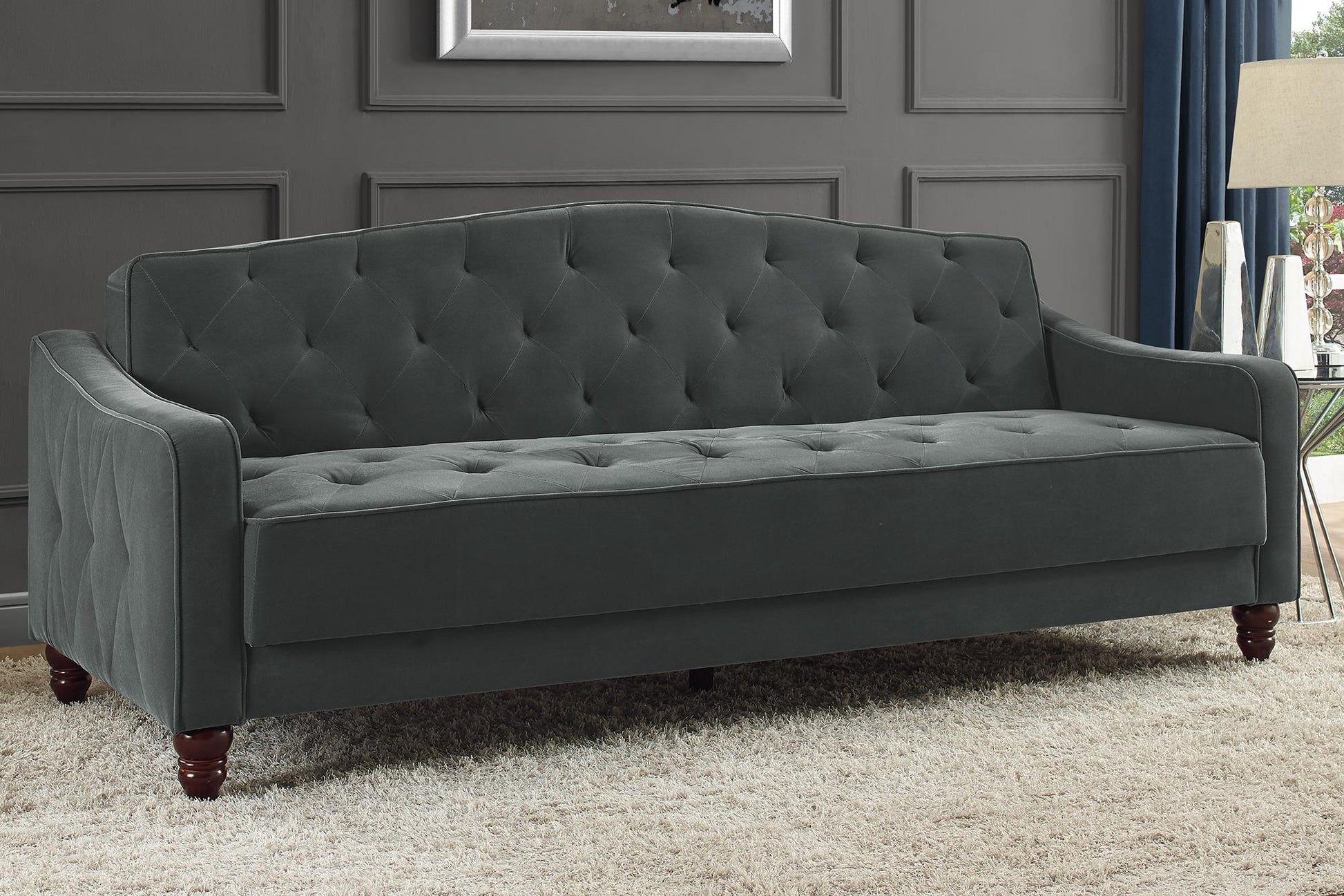 Novogratz Vintage Tufted Sofa Sleeper  - Blue Velvet