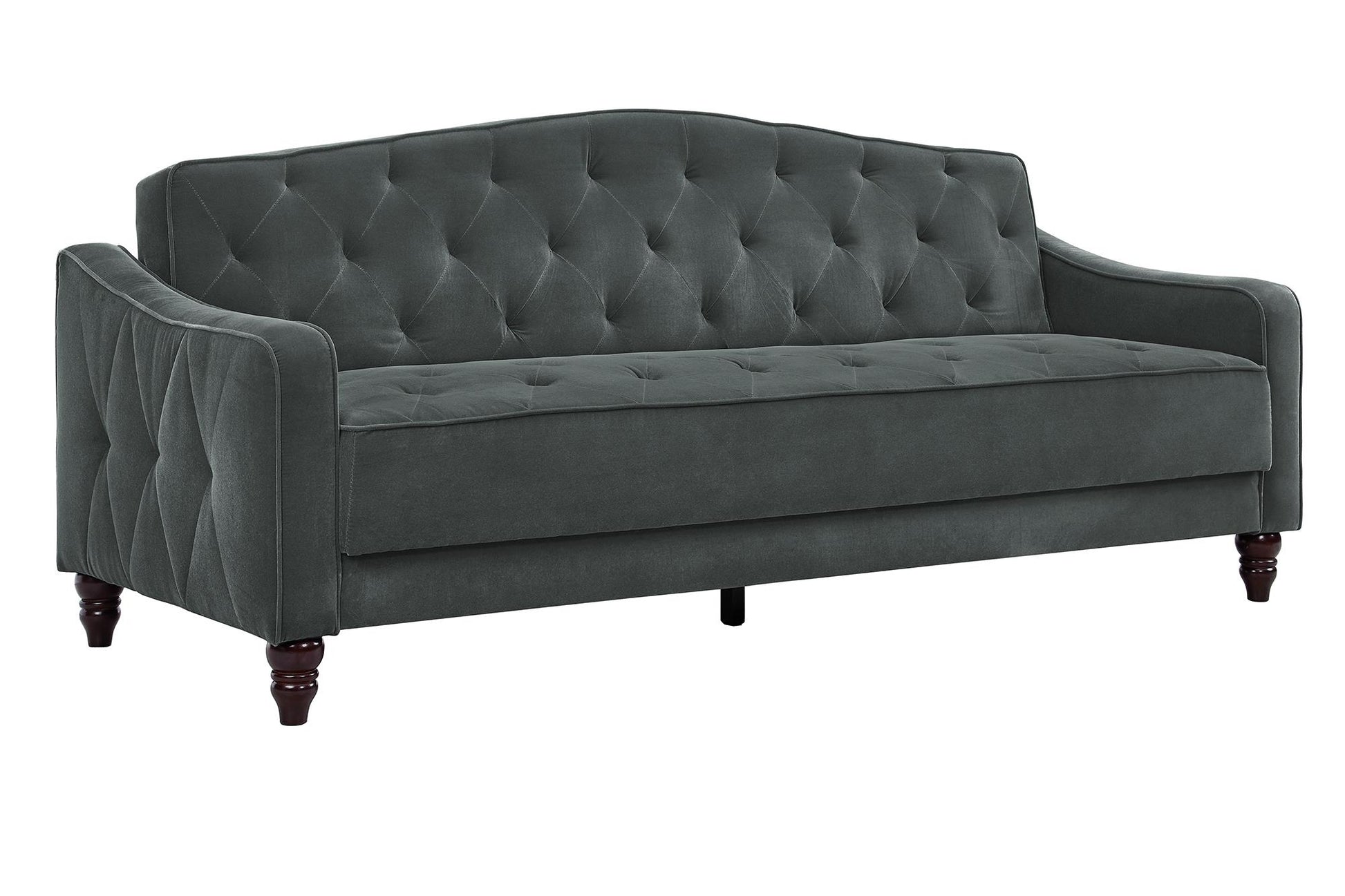 Novogratz Vintage Tufted Sofa Sleeper II, Gray Velvet - Dark Gray