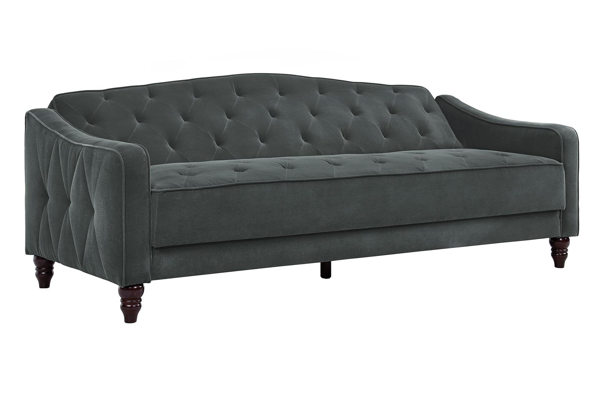 Novogratz Vintage Tufted Sofa Sleeper II, Gray Velvet - Dark Gray