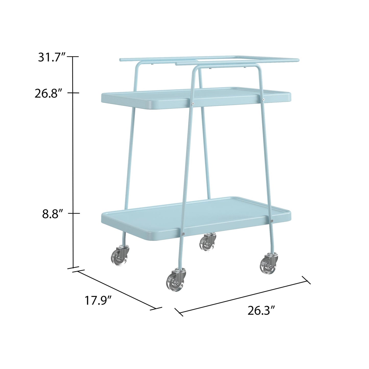 2 Tier Serving Cart on Wheels with Locking Casters - Light Blue - 1-Pack
