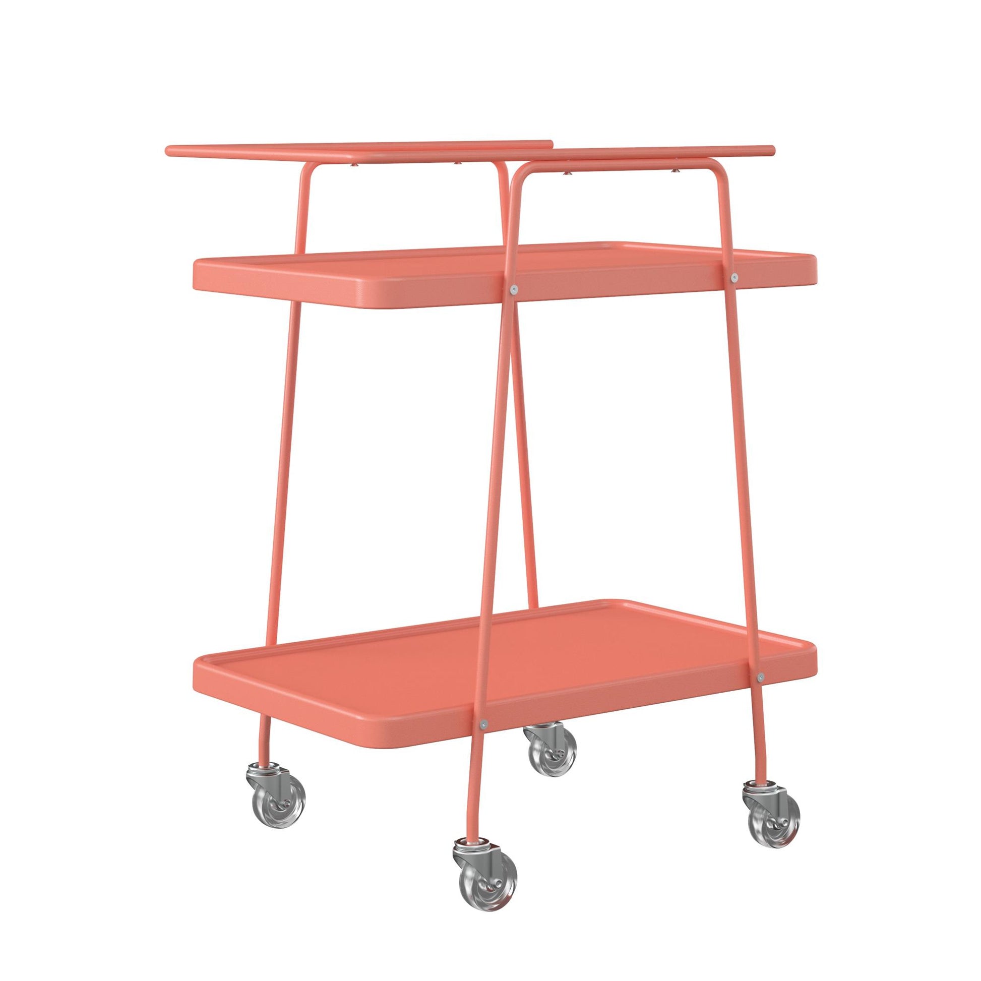 2 Tier Serving Cart on Wheels with Locking Casters - Coral - 1-Pack