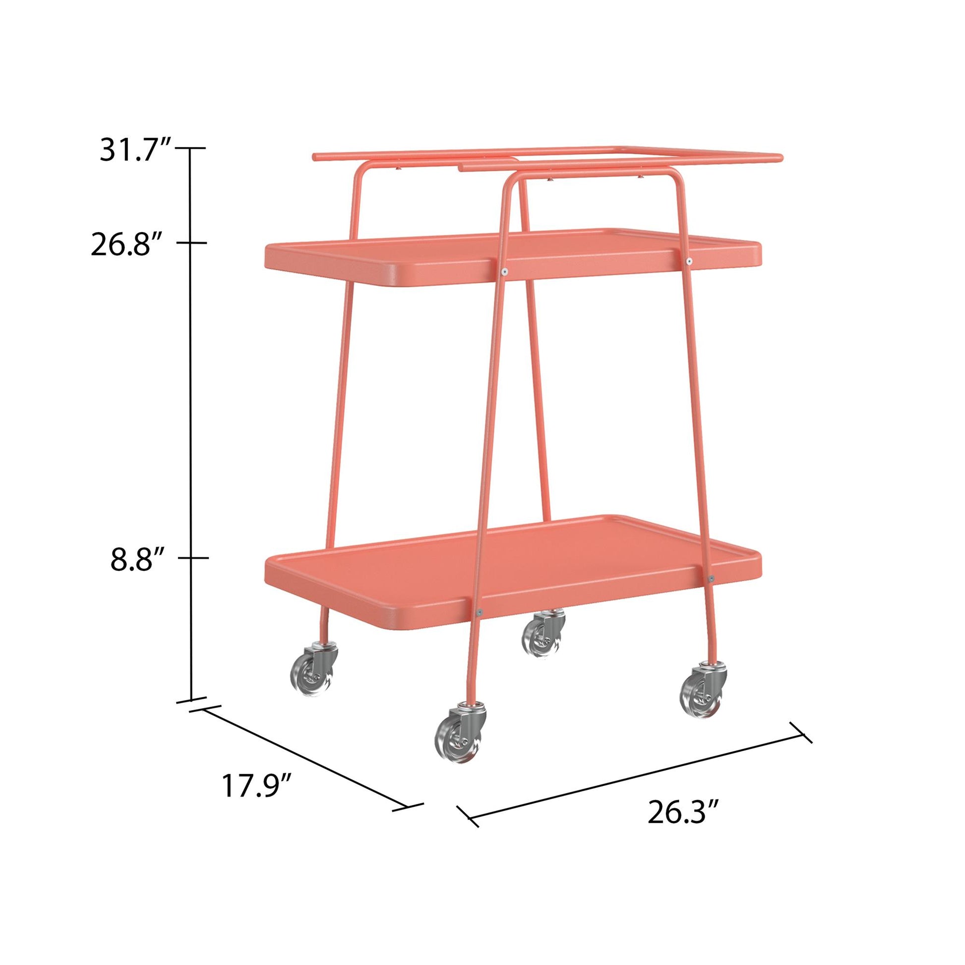 2 Tier Serving Cart on Wheels with Locking Casters - Coral - 1-Pack
